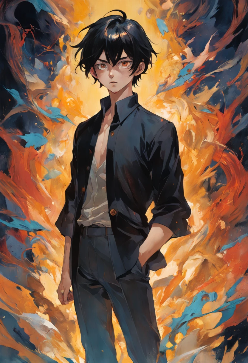 young man with dark hair and bright golden eyes, There is ugliness in beauty, But there is also beauty in ugliness, In the style of Adrian Ghenie, Esao Adrews, Jenny Saville, Edward Hopper, surrealism, Dark Art par James Jean, Takato Yamato, Minimalism inkpunk