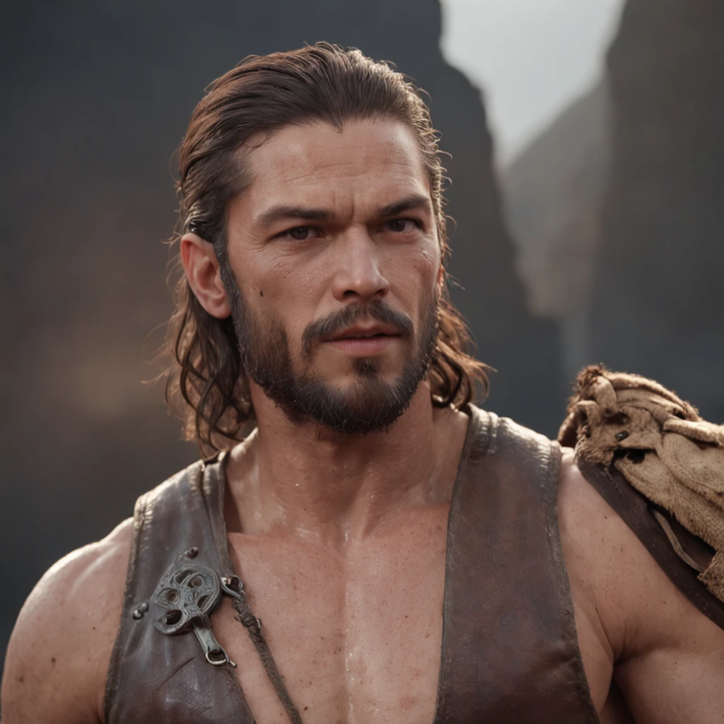 (Professional 3D rendering:1.3) de (Realistic:1.3) Foto de arte mais bonita do mundo，Features soft, bright male heroes, ((Epic hero fantasy rough muscular man wet hero angry look long hair short beard and fierce expression in dynamic pose, fantastic location, majestoso ambiente desordenado)), corpo inteiro 8k unidade render, action shot, poros da pele, very dark lighting, sombreamento pesado, circunstanciado, Rosto detalhado, (vibrante, fotogrdeia realista, Realistic, Dramatic, Escuro, foco nítido, 8k), (Old leather clothes damaged by bad weather:1.4), ((((Use peles)))), (intrincado:1.4), decadente, (altamente detalhado:1.4), pintura digital, rendering by octane, art stations, Conceito-Arte, liso, foco nítido, illustration, germe da arte, (Loish:0.23), Wlop Ilya Kuvshinov, e Greg Rutkowski e Alphonse Mucha Gracias, (global ilumination, studiolight, Light Volumetric), chuva forte, floating particles, patife, fantasia, Onze, corpo inteiroesbian, ((Fundo escuro e antigo da cidade:1.3)),CGSesociedade,art stations