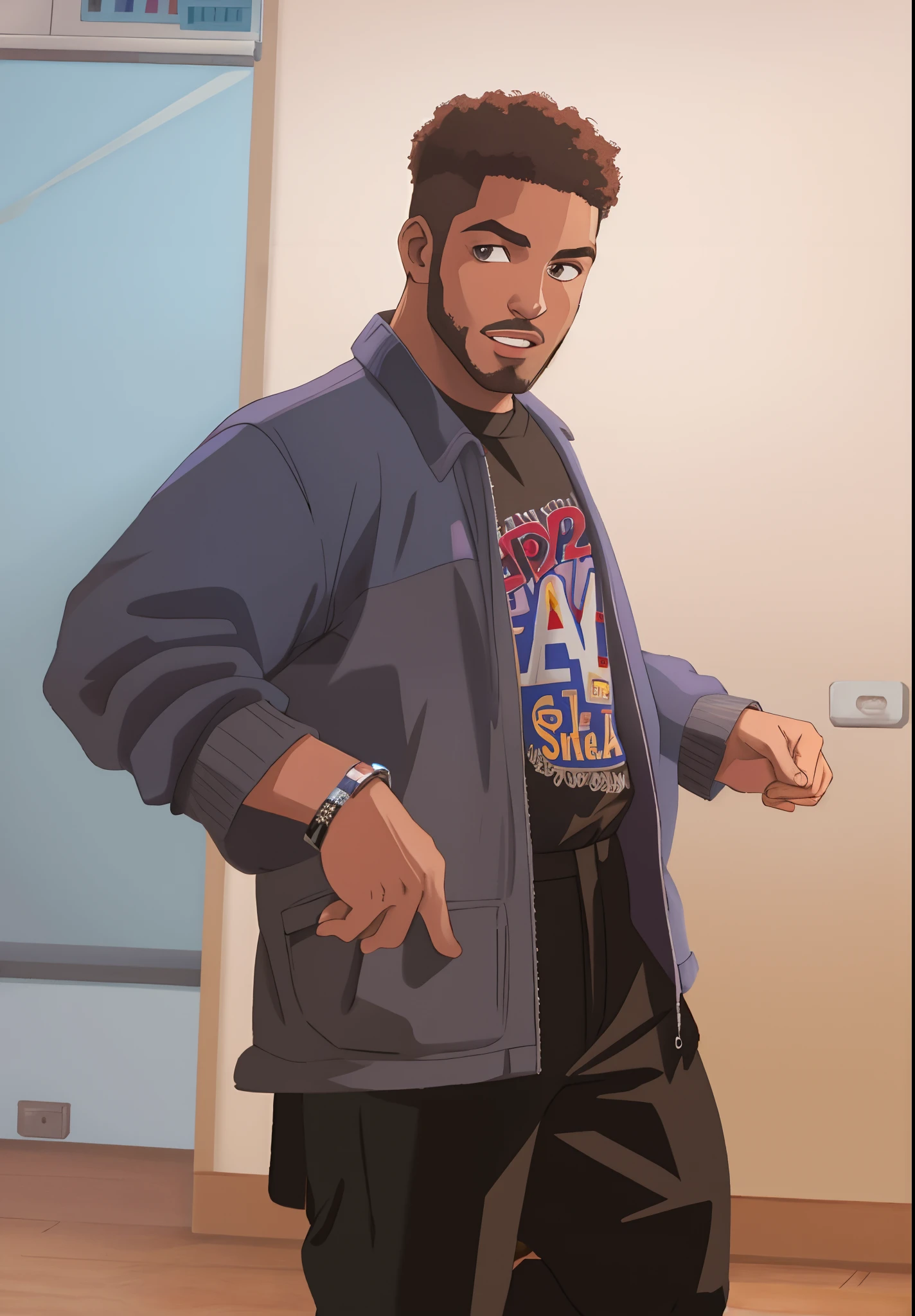 turn this photo to cartoon style, black man, handsome