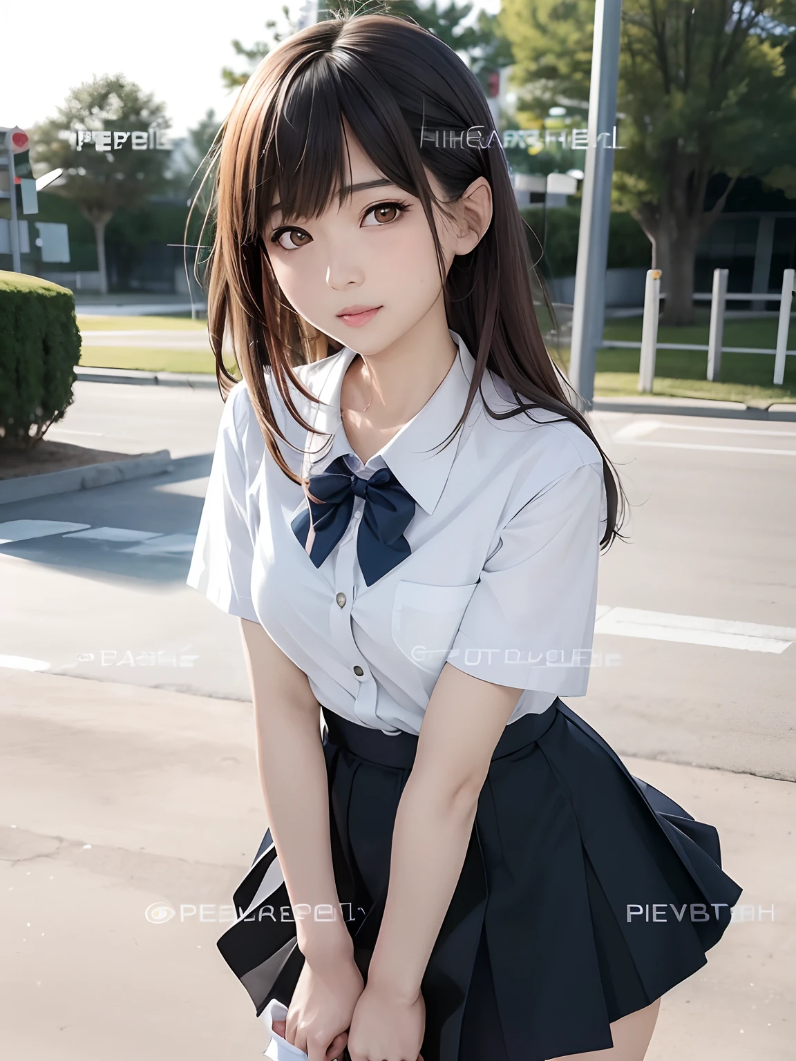 arafed asian woman in a uniform posing for a picture, a hyperrealistic schoolgirl, a hyperrealistic schoolgirl, beautiful anime high school girl, Realistic Young Gravure Idol, photorealistic anime, real life anime girl, charming anime girls, wearing japanese school uniform, Cute Schoolgirl, pretty anime girl, Realistic Schoolgirl, Anime style mixed with Fujifilm