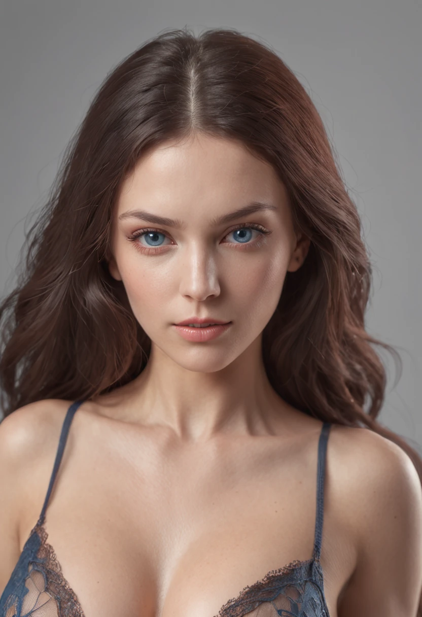 Photorealistic head-to-toe image of a gorgeous naked brunette woman with gorgeous breasts legs spread revealing her luscious vagina , Colorants naturels, pose dynamique, Kinematic image, —Niji 5 — Expressive style Textured detail Gorgeous face, detailed skin, Looking with blue eyes on camera, Rendu octane, Hdr, couvrir, unzoom, luminisme, Bar lighting, complexe, 8k Resolution Portrait Bioluminescens Fractal Isometry Details : Stunning realistic photography