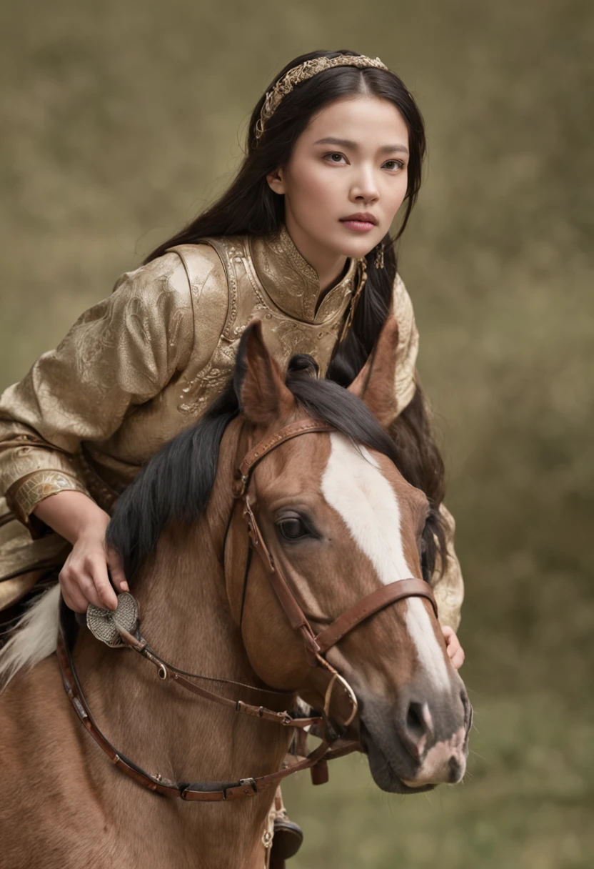 Ilustre Genghis Khan a cavalo, Leading your army into new territories, while his daughters are by his side, showing the connection between her expansion and the role of her daughters,foto realista, 4k, ultra realista, cinomatrografi