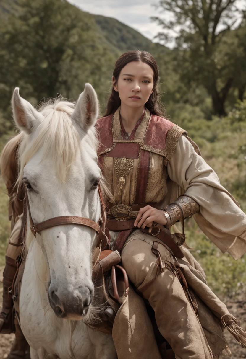 Ilustre Genghis Khan a cavalo, Leading your army into new territories, while his daughters are by his side, showing the connection between her expansion and the role of her daughters,foto realista, 4k, ultra realista, cinomatrografi