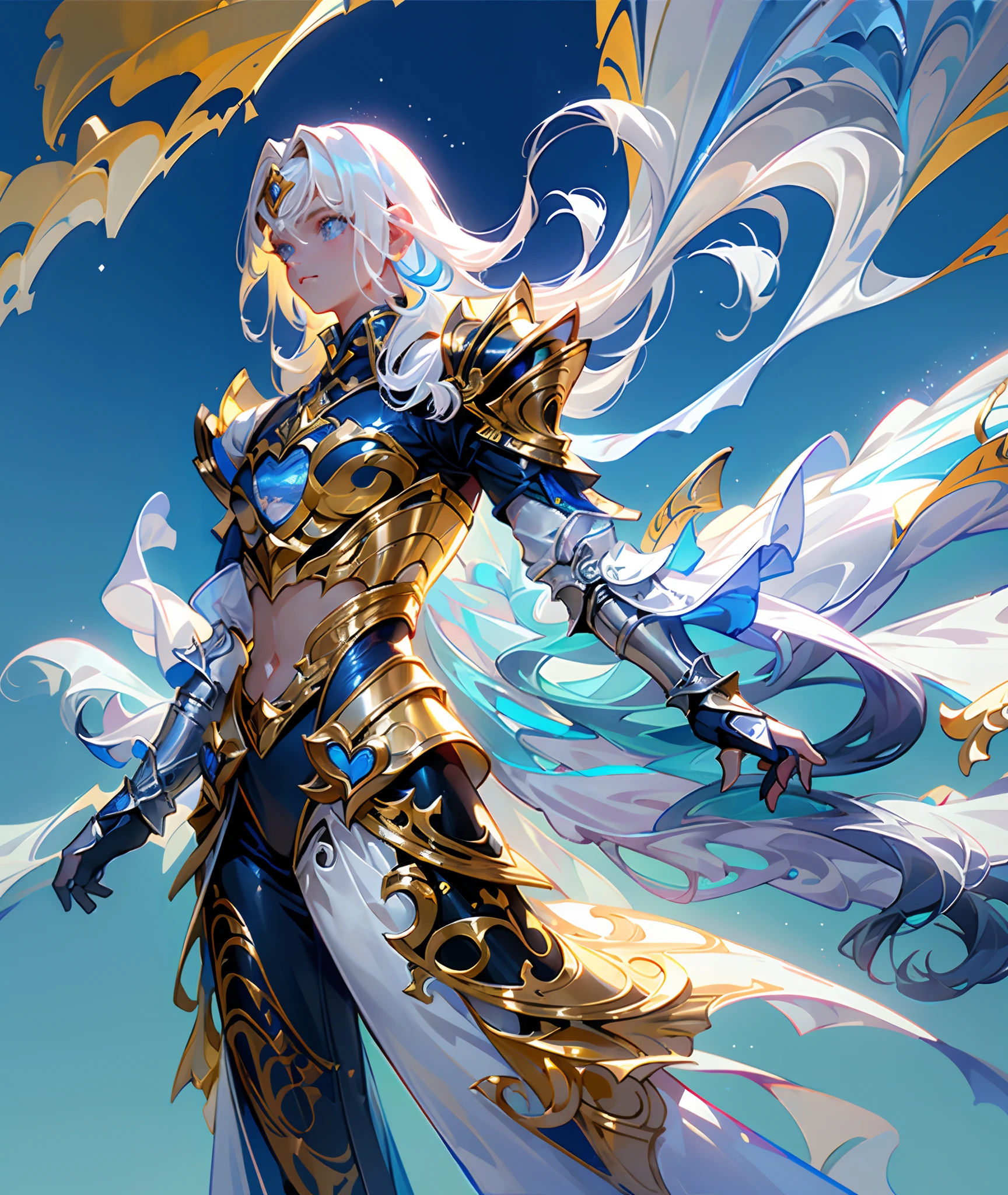 Ultra-high saturation，（tmasterpiece）， fully body photo，（best qualtiy）， （1girll）， starryskybackground，Wearing shiny gold armor， Sexy lingerie type armor，Expose your chest，Expose the waistline，Exposing thighs，cool-pose， Saint Seiya Armor， messy  hair，high detal, Anime style, Cinematic lighting, Sparkle, god light, Ray traching, filmgrain, hyper HD, textureskin, super detailing, Anatomical correct, A high resolution，Ultra-high saturation，hight contrast，High-gloss armor，Smooth skin，Serious expressions,Dark room,