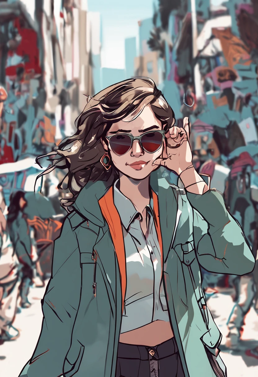 Perfect centralization, Um tigre pequeno bonito, Use uma jaqueta da equipe de estudantes, wearing sunglass, Usando fones de ouvido, alegria, Standing position, beleza abstrata, Centrado, looking at the camera, Facing the camera, nearing perfection, Dynamic, altamente detalhado,  liso, foco nítido, 8k, high-definition resolution, illustration, arte de Carne Griffiths e Wadim Kashin, fundo preto e laranja