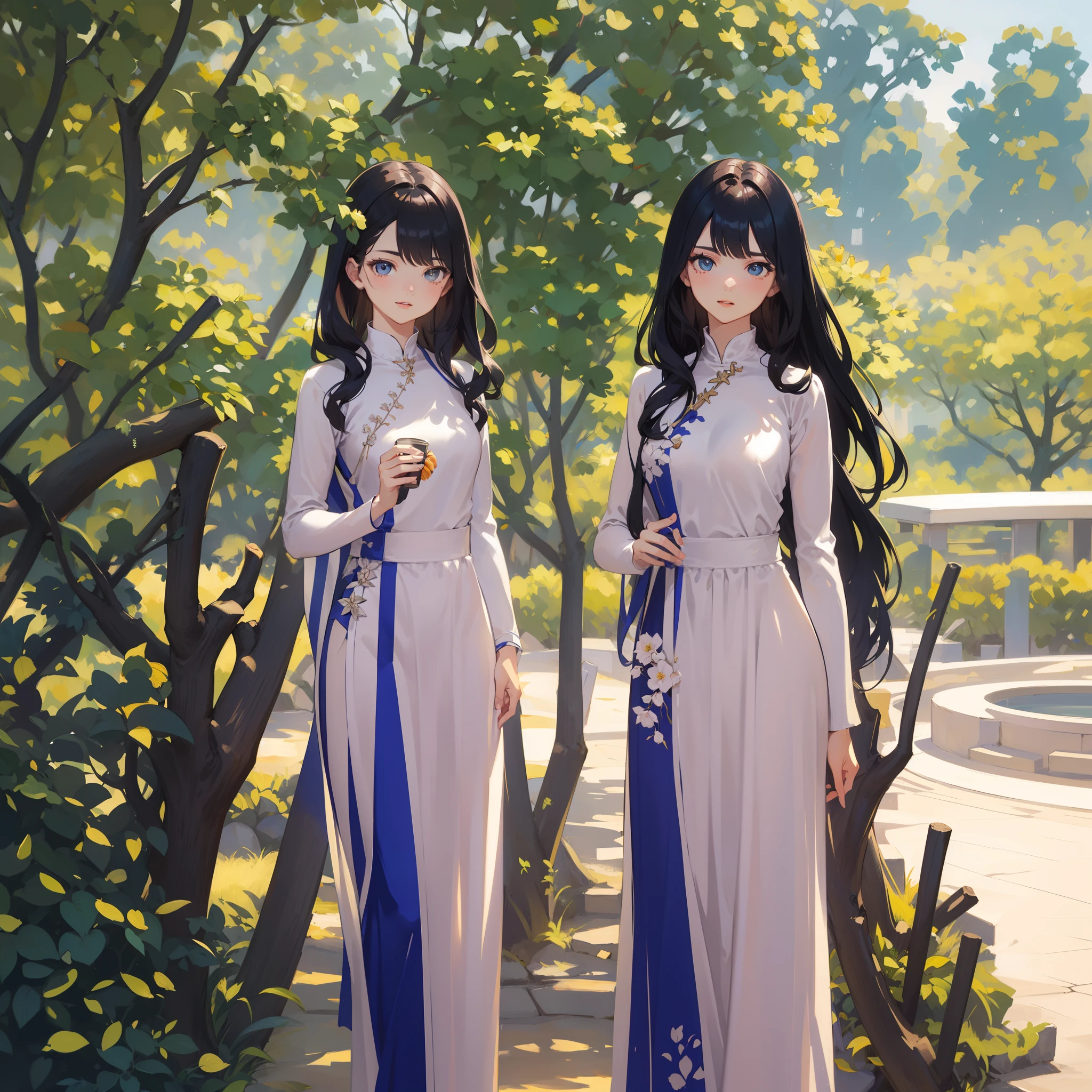 garments:Woman in blue Ao Dai:1.8,action:1.6,dynamic pose,dynamic angle,ground-level shot,full body shot,medium shot,accessory:shell necklace,The hair:Long Black Hair:1.2,make - up:natural, Glowing skin,Wearing sweat, BEReaction:relax,Free-spirited,The location:Landscape of Vietnam:1.1,Lantern sink:1.1,4K, (Raw photo: 1.2), (Realism: 1.4), (masutepiece: 1.3), (exquisite detailing: 1.2), Delicate and beautiful details, (Eye Detail), (Facial Detailed), (Highest Quality) :1.4), (Hyper-Resolution: 1.2), cinematric light, (very detailed illustration), (Best Quality, Super Resolution, depth of fields, Wide light, natural shadows