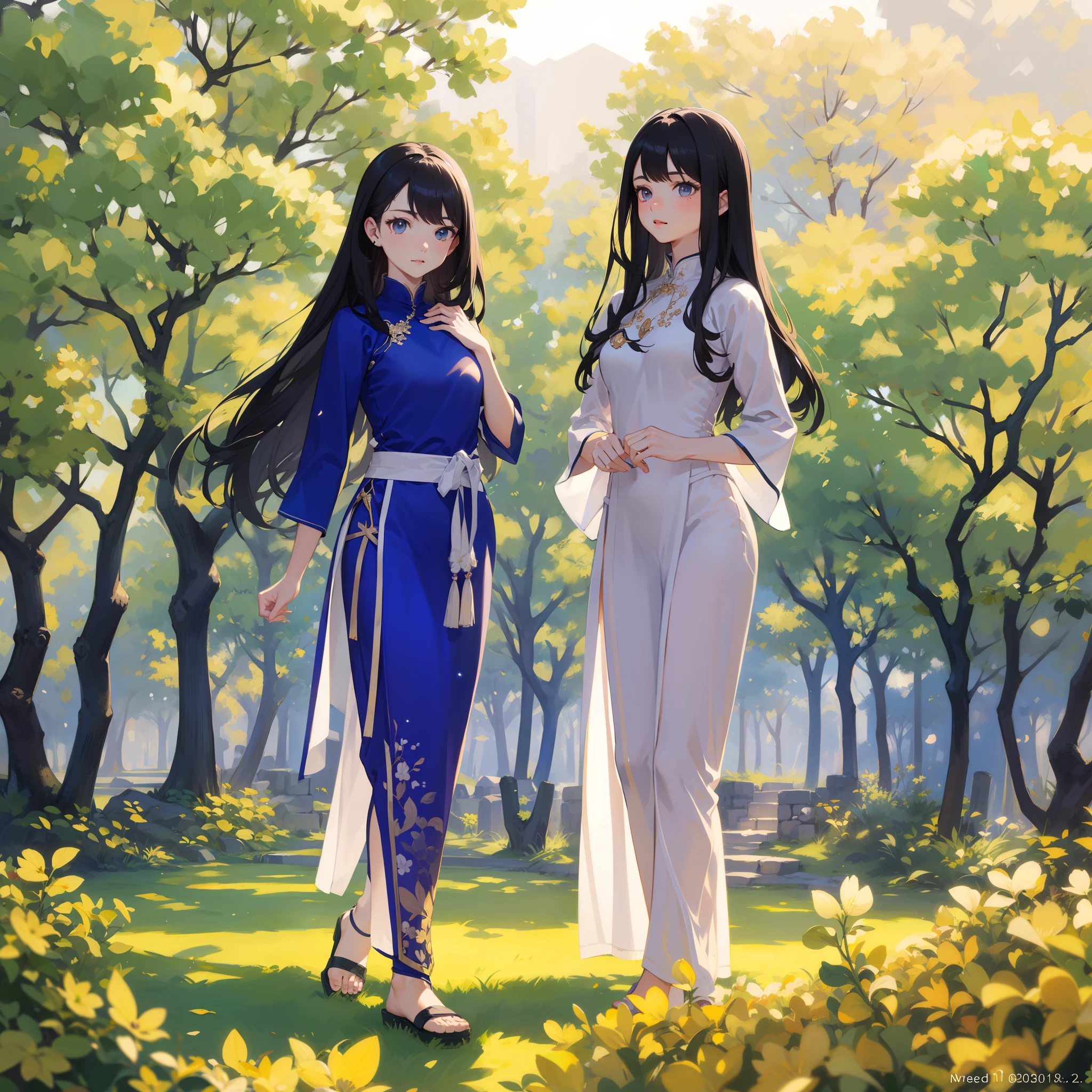 garments:Woman in blue Ao Dai:1.8,action:1.6,dynamic pose,dynamic angle,ground-level shot,full body shot,medium shot,accessory:shell necklace,The hair:Long Black Hair:1.2,make - up:natural, Glowing skin,Wearing sweat, BEReaction:relax,Free-spirited,The location:Landscape of Vietnam:1.1,Lantern sink:1.1,4K, (Raw photo: 1.2), (Realism: 1.4), (masutepiece: 1.3), (exquisite detailing: 1.2), Delicate and beautiful details, (Eye Detail), (Facial Detailed), (Highest Quality) :1.4), (Hyper-Resolution: 1.2), cinematric light, (very detailed illustration), (Best Quality, Super Resolution, depth of fields, Wide light, natural shadows