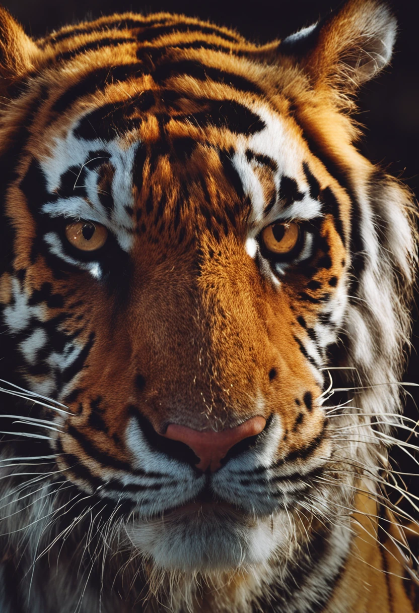 tiger looking at the camera, com fones de ouvido e fundo laranja