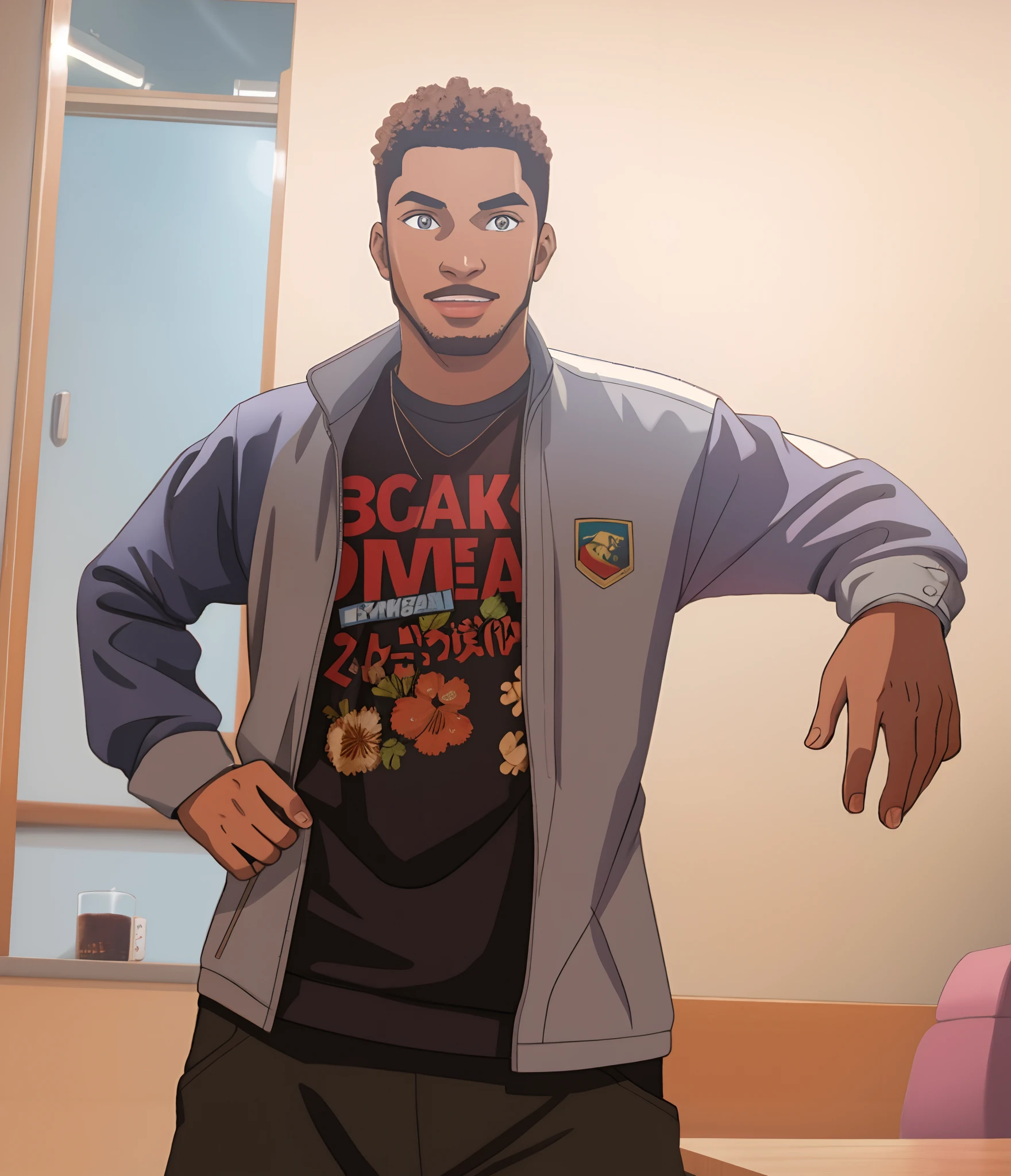 turn this photo to cartoon style, black man