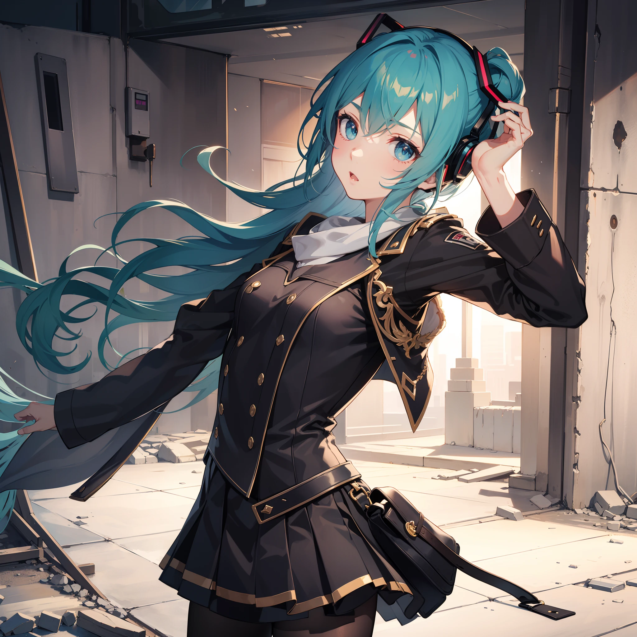Moonlight:1.8,sing a song:1.8,singing:1.8,hatsune miku:1.9,action:1.6,1 girl:1.6,Tattered and crumbling building in the air:1.4,Forgotten Ancient Ruins:1.5,dilapidated medieval building:1.6,dynamic pose:1.6,cowboy shot:1.6,dynamic angle,medium shot,8K,ray-tracing:1.7,(RAW Photo: 1.2), (Realism: 1.4), (Masterpiece: 1.3), (Exquisite Detail: 1.2), Subtle and Beautiful Detail,(Facial Detail), (Highest Quality) :1.4), (Super-Resolution: 1.2),(Highly Detailed Illustration),Best Quality,Depth of Field, Wide Light, Natural Shadows
