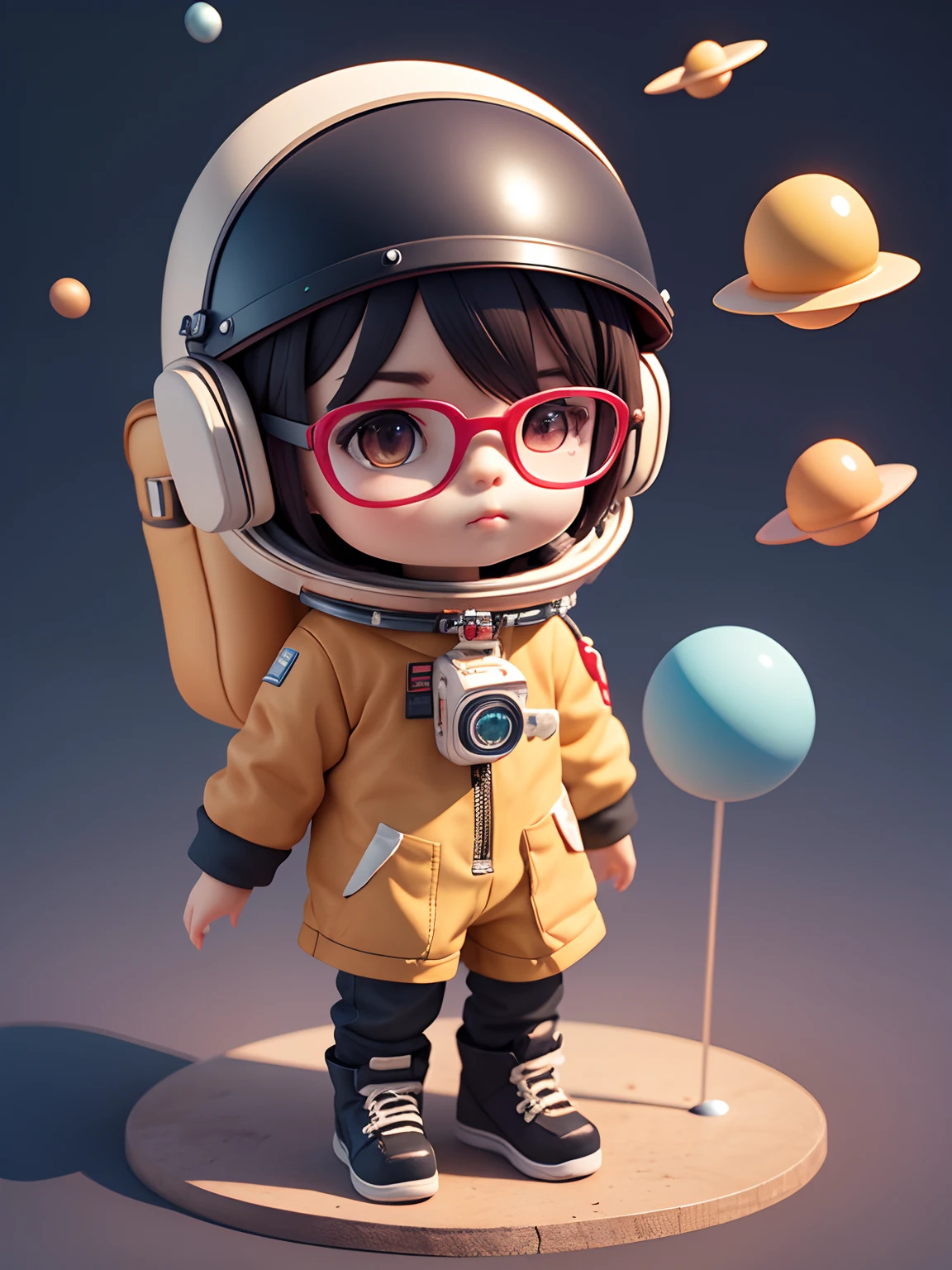 Little doll with helmet and helmet, cute 3d render, little astronaut looking up, portrait anime space cadet boy, cute 3d anime boy render, cute detailed digital art, male explorer mini cute boy, 3d rendering stylization, 3d rendered character art 8k, Cute Digital Painting, Anime Style 3D, Super Detailed Rendering, Glasses, Black Hair