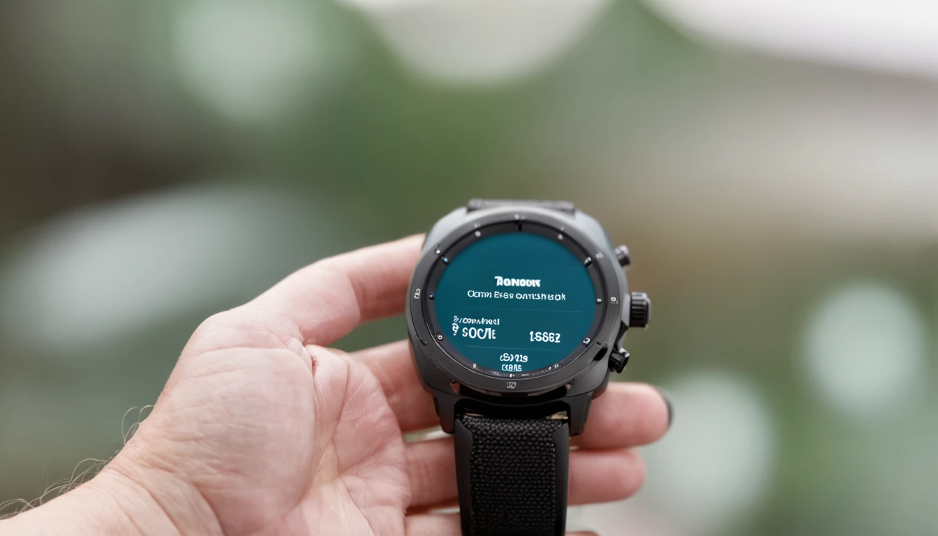 smart watch, sea and nature are popping out of the smart watch's screen, the watch is standing on product display podium in minimal product stage showcase scene for commercial promotional advertising campaign --q 2 --s 750