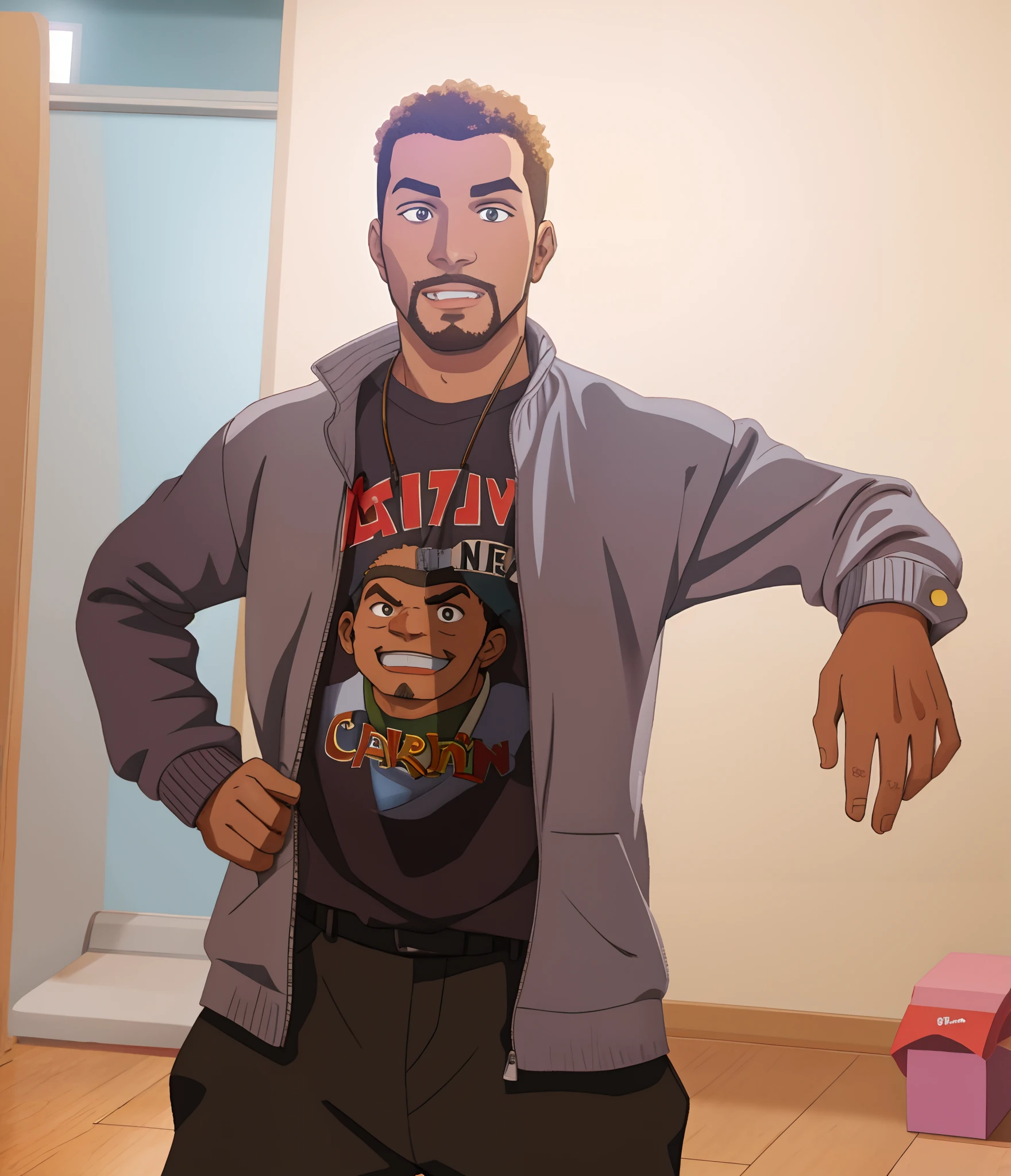 turn this photo to cartoon style, black man