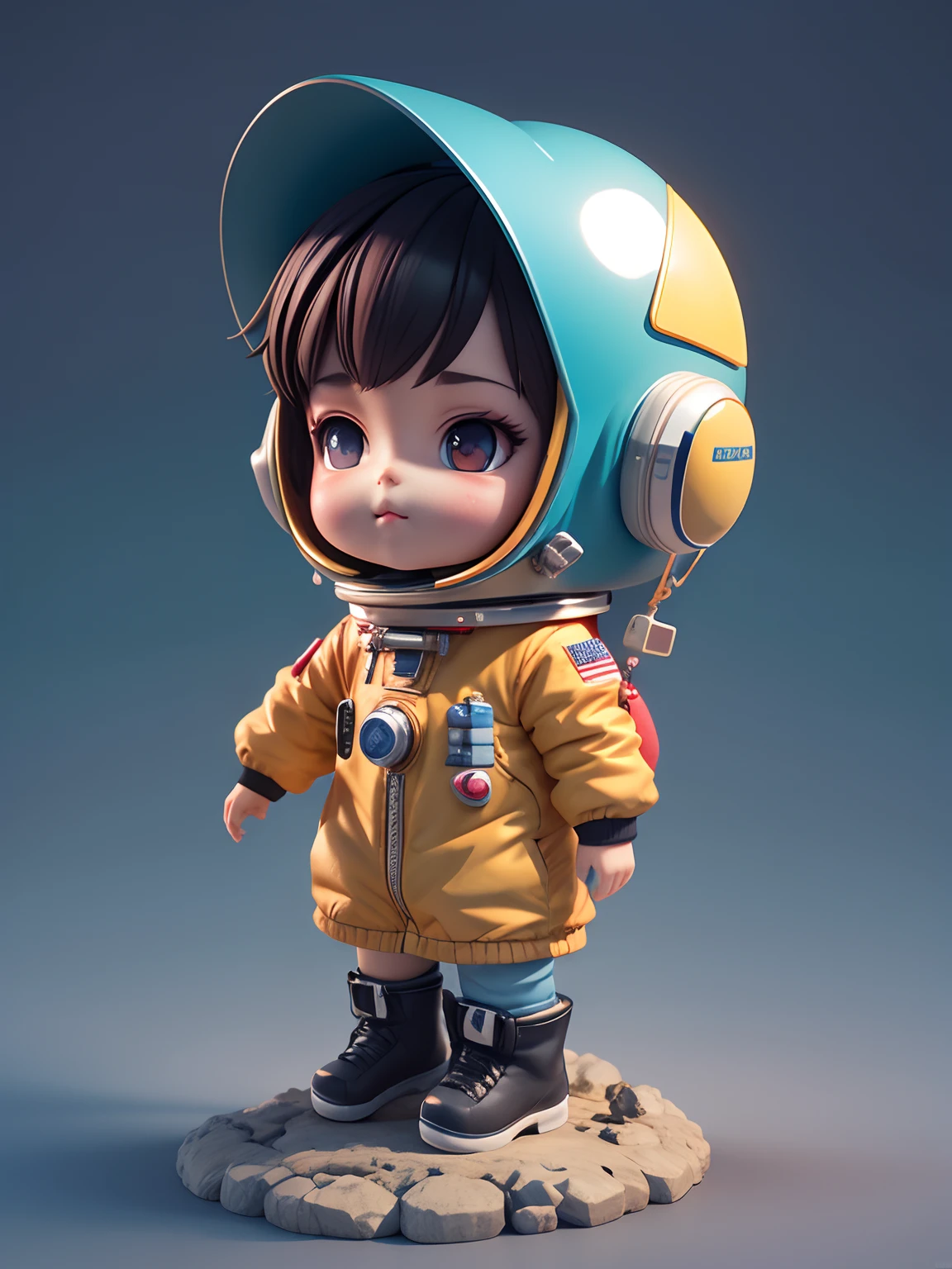 There is a little doll with helmet and helmet, cute 3d rendering, little astronaut looking up, portrait anime space cadet boy, cute 3d anime boy rendering, cute detailed digital art, male explorer mini cute boy, 3d rendering stylized, 3d rendered character art 8k, cute digital painting, anime style 3d, super detailed rendering