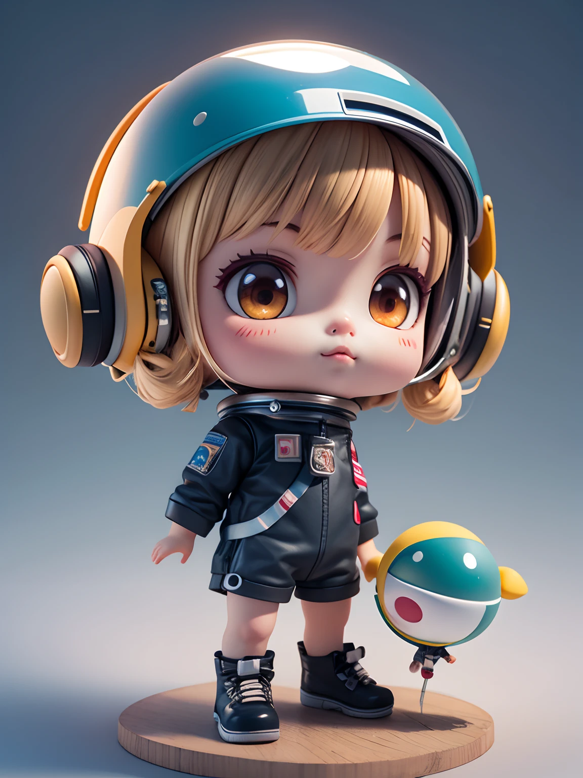 There is a little doll with helmet and helmet, cute 3d rendering, little astronaut looking up, big black plastic glasses, full sleeve tattoos on arms, portrait anime space cadet boy, cute 3d anime boy rendering, cute detailed digital art, male explorer mini cute boy, 3d rendering stylized, 3d rendered character art 8k, cute digital painting, anime style 3d, super detailed rendering