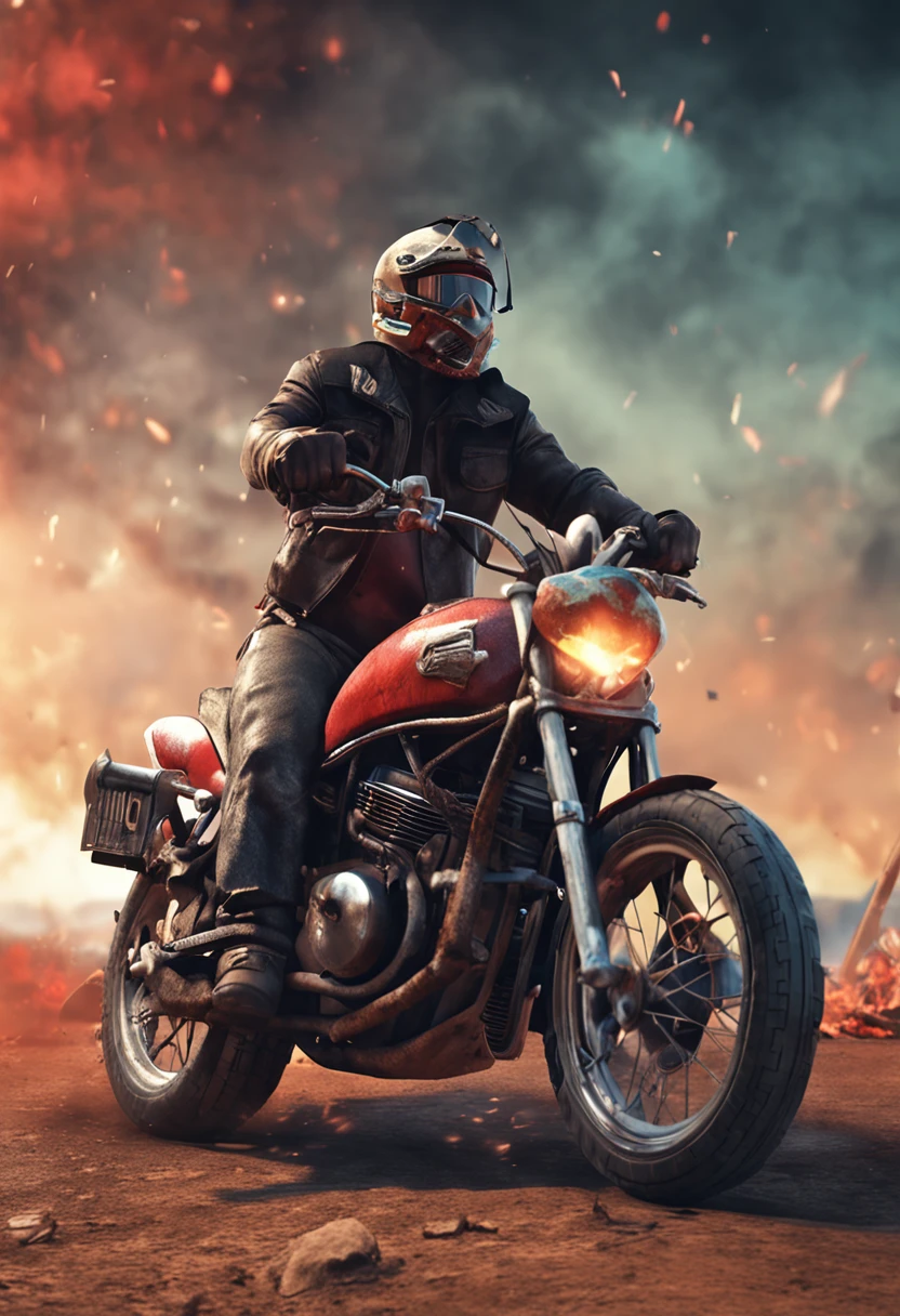 drummer, baquetas de fogo, apocalyptic background, ultra realista, 8k, Motor Unreal 5, colerful, altamente detalhado
