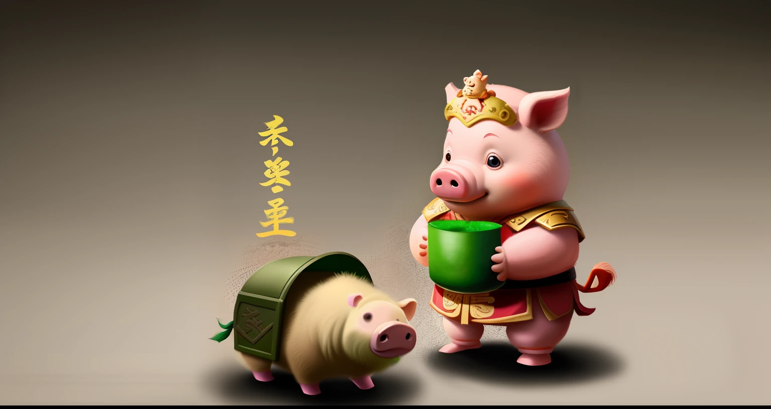 The piglet eats Guan Yu
