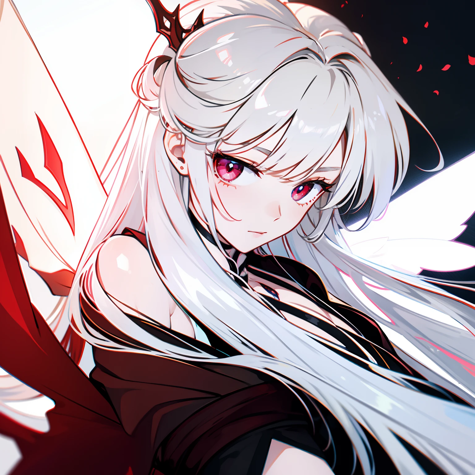 white color hair,red pupils,faeries