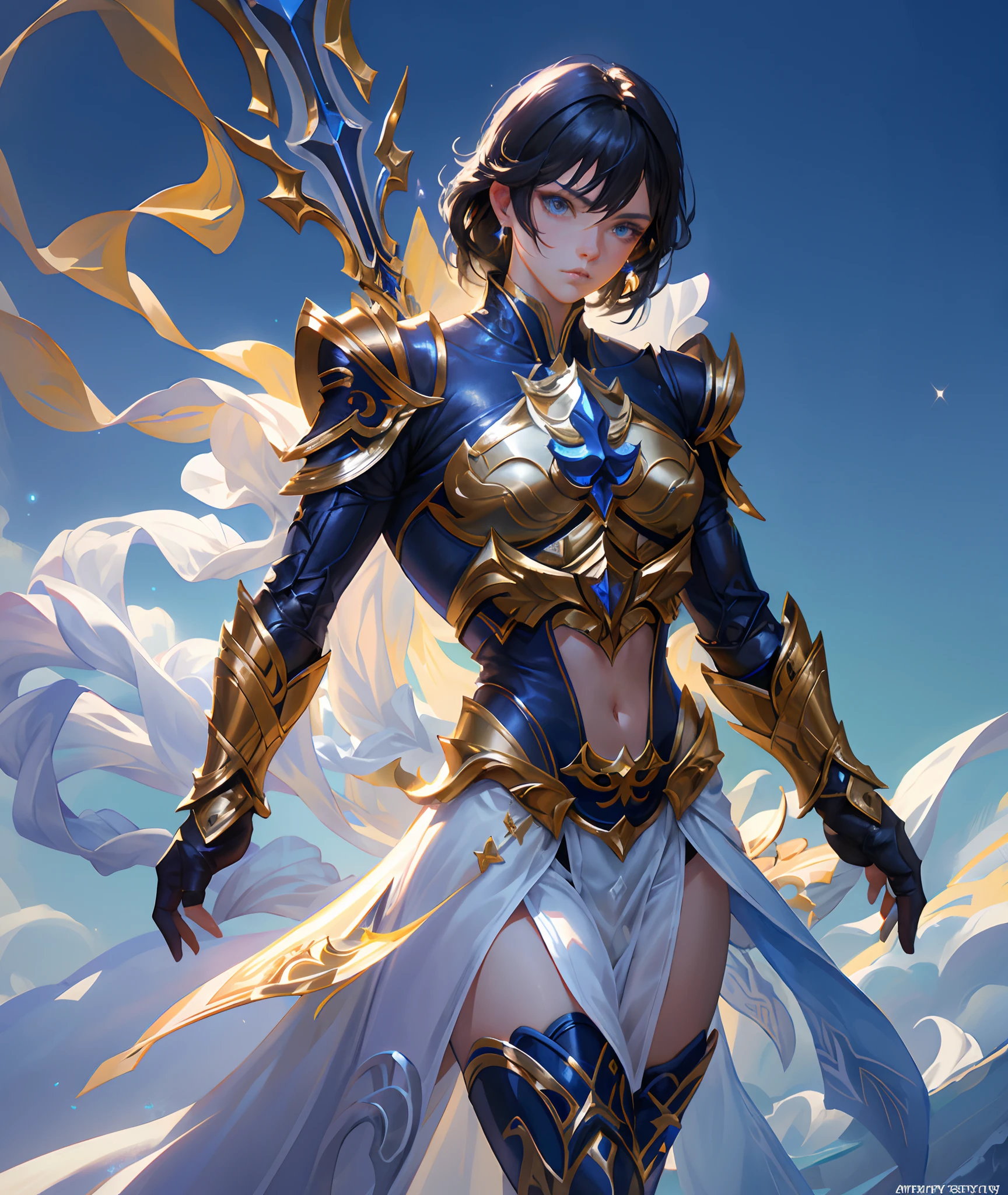 Ultra-high saturation，（tmasterpiece）， fully body photo，（best qualtiy）， （1girll）， starryskybackground，Wearing shiny gold armor， Sexy lingerie type armor，Expose your chest，Expose the waistline，Exposing thighs，cool-pose， Saint Seiya Armor， messy  hair，high detal, Anime style, Cinematic lighting, Sparkle, god light, Ray traching, filmgrain, hyper HD, textureskin, super detailing, Anatomical correct, A high resolution，Ultra-high saturation，hight contrast，High-gloss armor，Smooth skin，Serious expressions,Dark room,