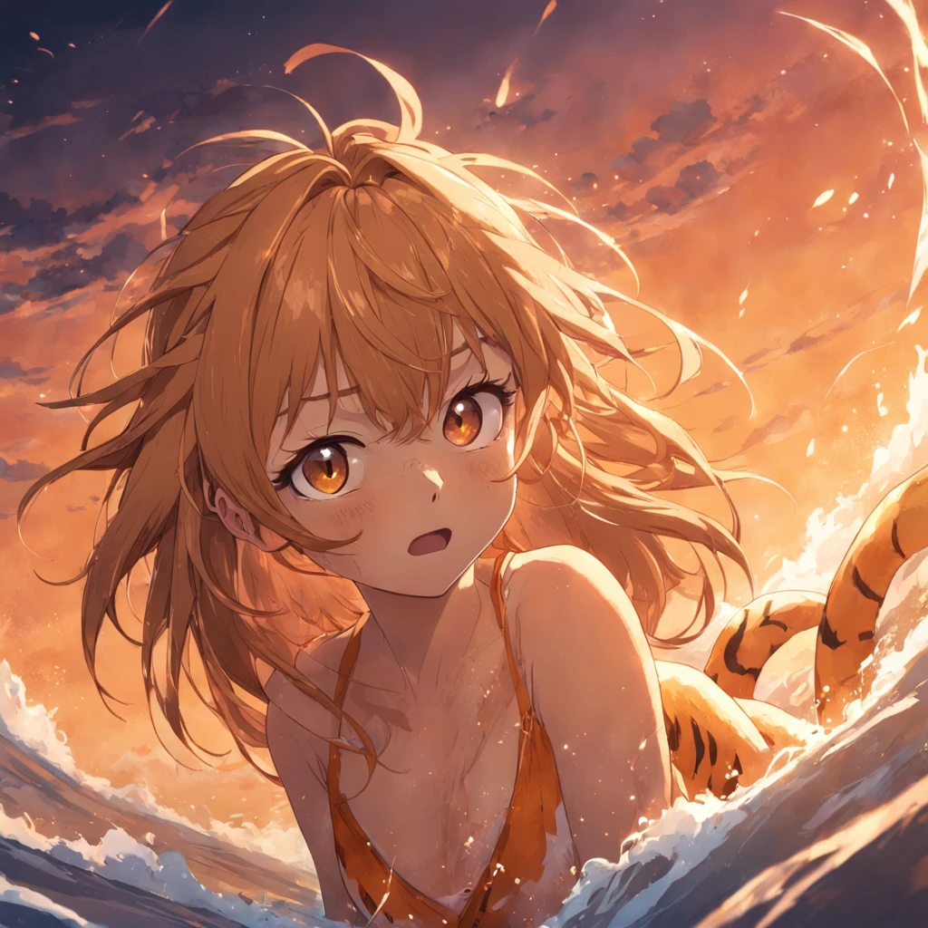 obra-prima, melhor qualidade, filme ainda, 1tiger,pelo branco,litras pretas no pelo, nuvem, floating into the sky, close-up, brilhante,asas, Soft lighting and Warm, sun sunset, (Sparks: 0,7)