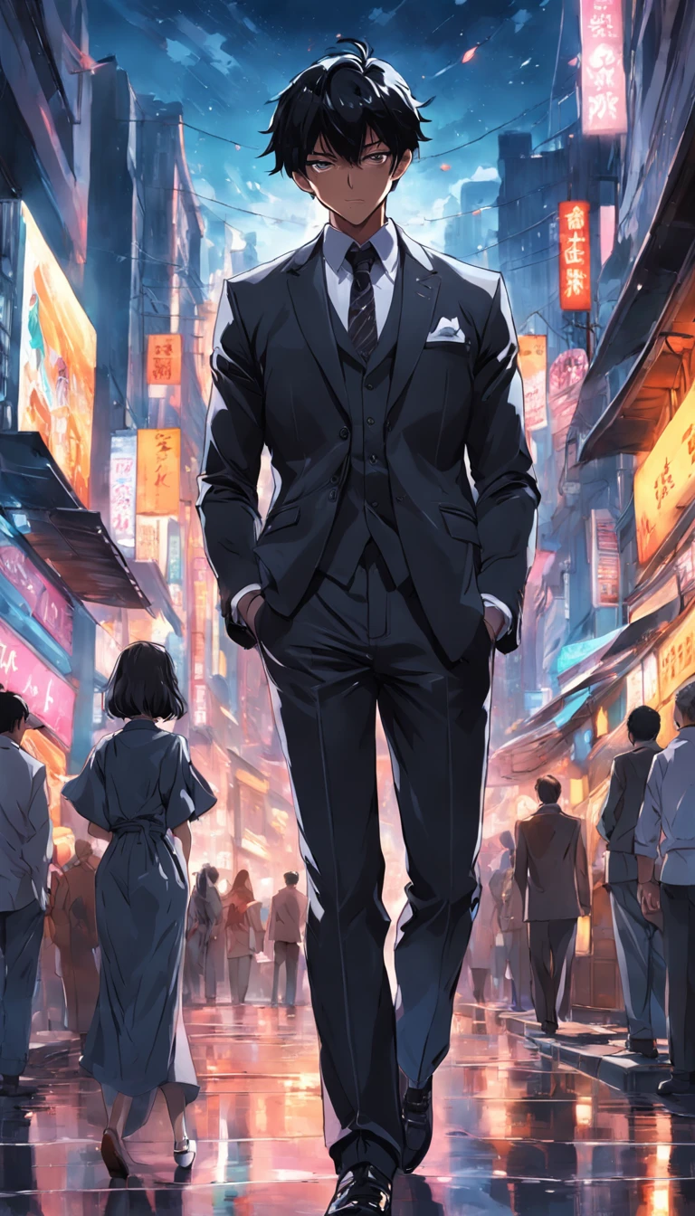 Ten men with katanas，People in suits，On the streets。