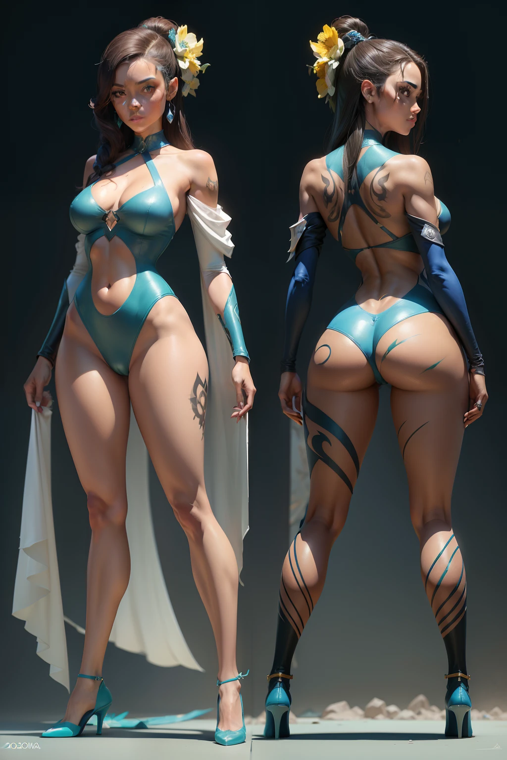 (comic art stylefull body view, plano completo, vista frontal, vista traseira, design de personagem, multiple isualizations and poses, various points of view, um personagem, corpo inteiro,personagem com menos, estilo de roupa, no mesmo Estilo de cabelo, less Type of footwear,fortes ), mulher com tinta ,azul e ,amarela no rosto,whole body view, plano completo, vista frontal, vista traseira, design de personagem, Character sheetv multiple isualizations and poses, various points of view, um personagem, corpo inteiro,, personagem com menos, estilo de roupa, no mesmo Estilo de cabelo, less Type of footwear,fortes an airbrush painting, garota indiana de pele morena, avatar de videogame, 🌺 cgsociety, estilo de avatar de cameron, Detailed airbrush art , realista, arte de fantasia de jessica rossier, (ultra realista, zoe saldana, rainha da floresta, ArtStation art style soap opera committee , sharp contours, crisp shadows