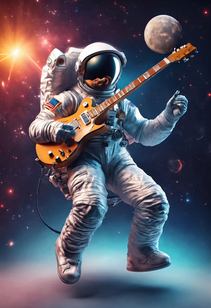 (Detailed description) Astronaut in sunglasses playing an electric guitar of model Les Paul