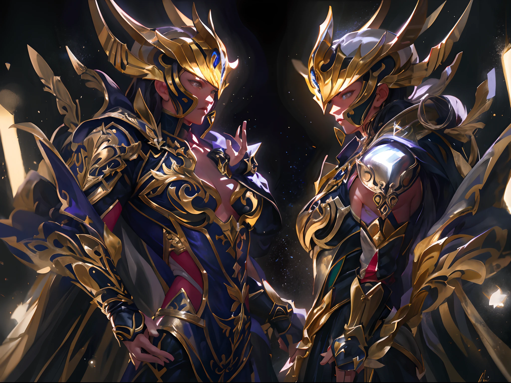 Ultra-high saturation,(tmasterpiece), fully body photo,(best qualtiy), (1girll), starryskybackground,Wearing shiny gold armor, Sexy lingerie type armor,Expose your chest,Expose the waistline,Exposing thighs,cool-pose, Saint Seiya Armor, messy hair,high detal, Anime style, Cinematic lighting, Sparkle, god light, Ray traching, filmgrain, hyper HD, textureskin, super detailing, Anatomical correct, A high resolution,Ultra-high saturation,hight contrast,High-gloss armor,Smooth skin,Serious expressions,Dark room,