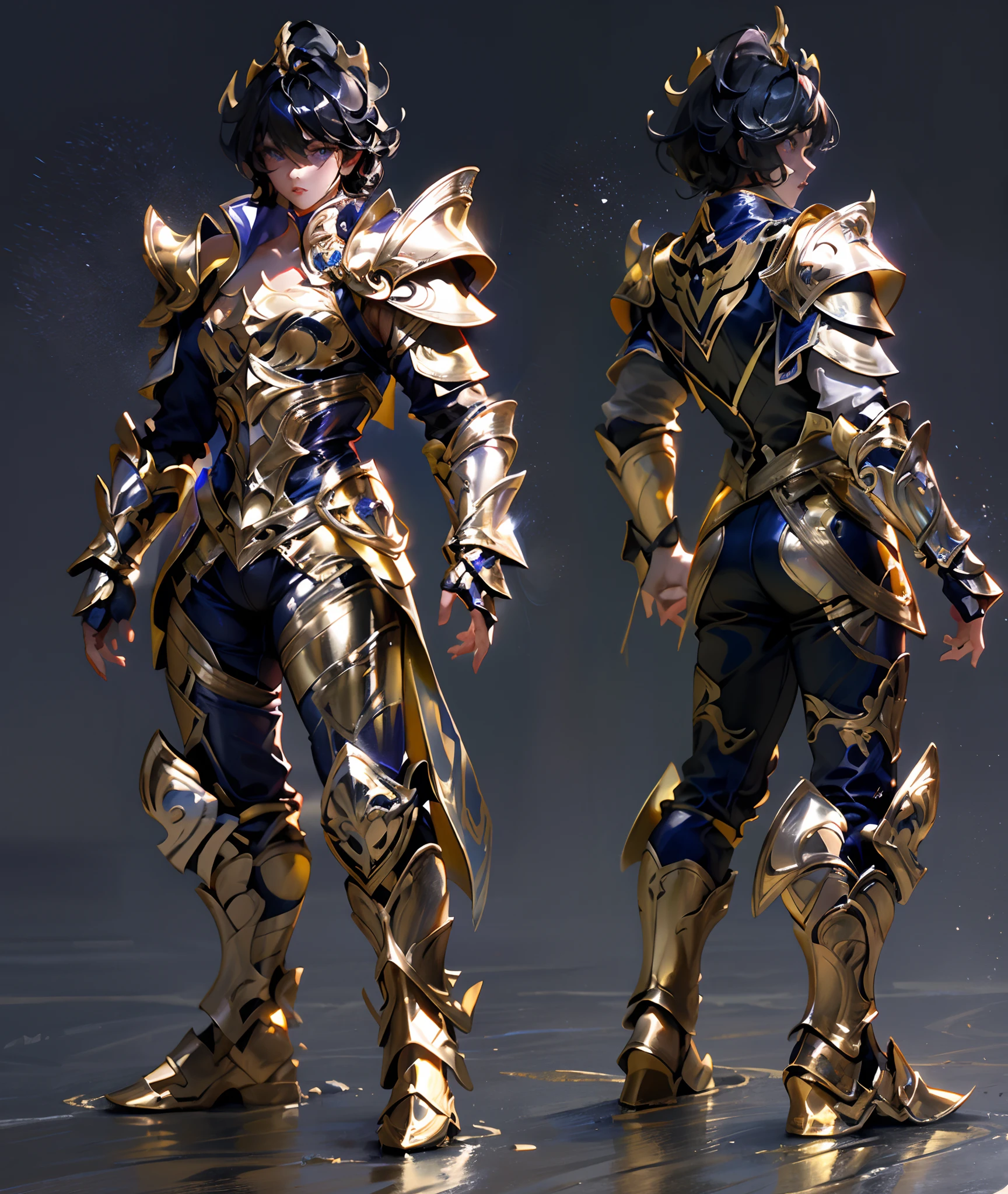 Ultra-high saturation，（tmasterpiece）， fully body photo，（best qualtiy）， （1girll）， starryskybackground，Wearing shiny gold armor， Sexy lingerie type armor，Expose your chest，Expose the waistline，Exposing thighs，cool-pose， Saint Seiya Armor， messy  hair，high detal, Anime style, Cinematic lighting, Sparkle, god light, Ray traching, filmgrain, hyper HD, textureskin, super detailing, Anatomical correct, A high resolution，Ultra-high saturation，hight contrast，High-gloss armor，Smooth skin，Serious expressions,Dark room,