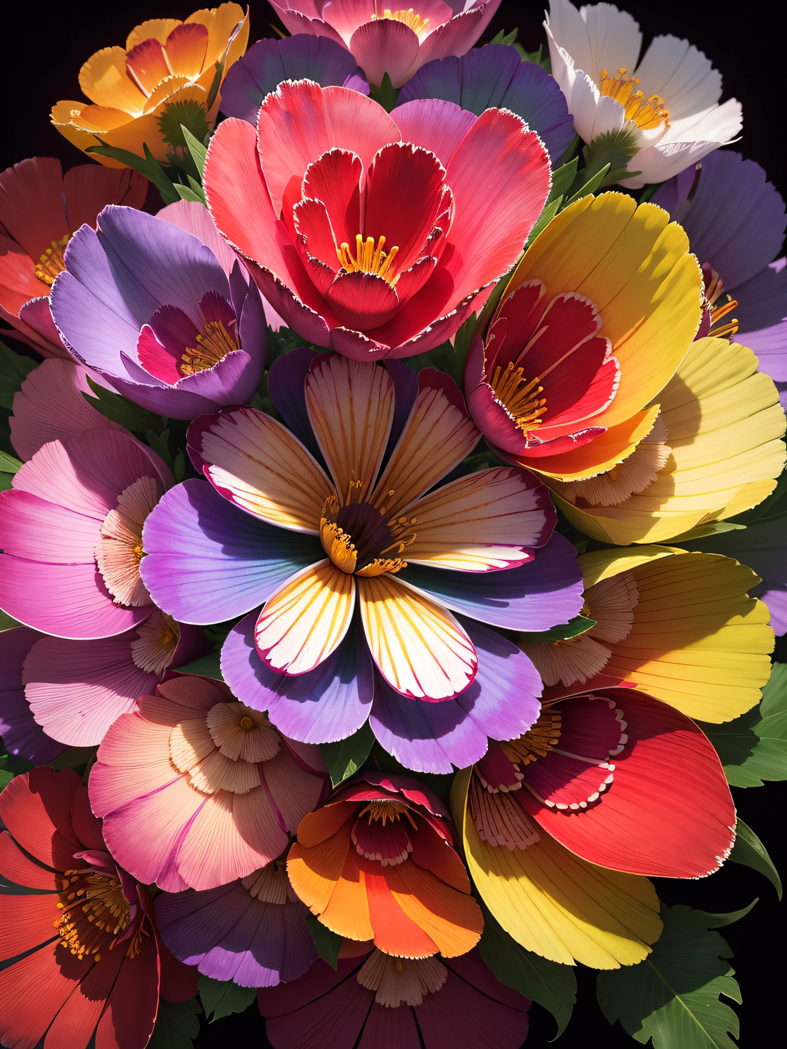 "((Multicolored + vibrant) * 1.3) kaleidoscope vision * 1.1, (Eustoma + flowers) * 1.2), realistic masterpiece of ultra-definition, unparalleled high resolution, perfection in quality. --en"