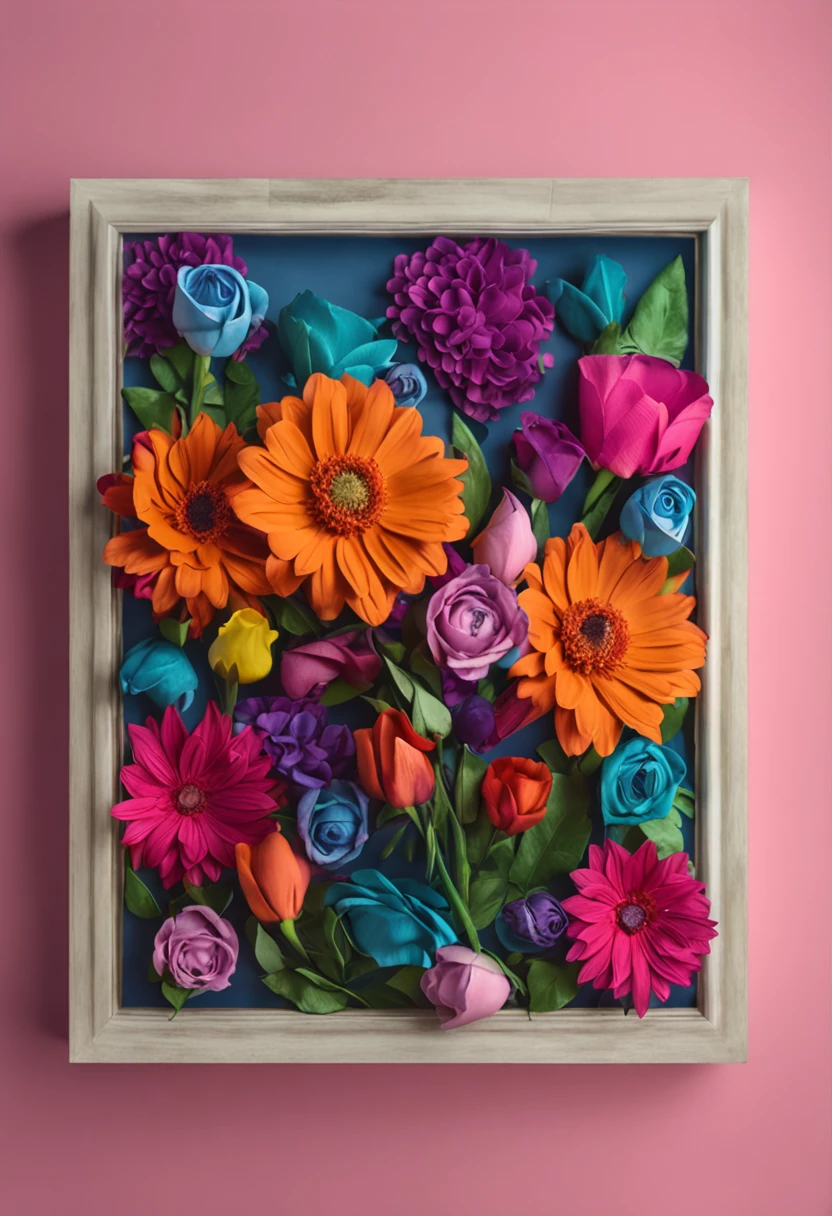um quadro todo com flores coloridas