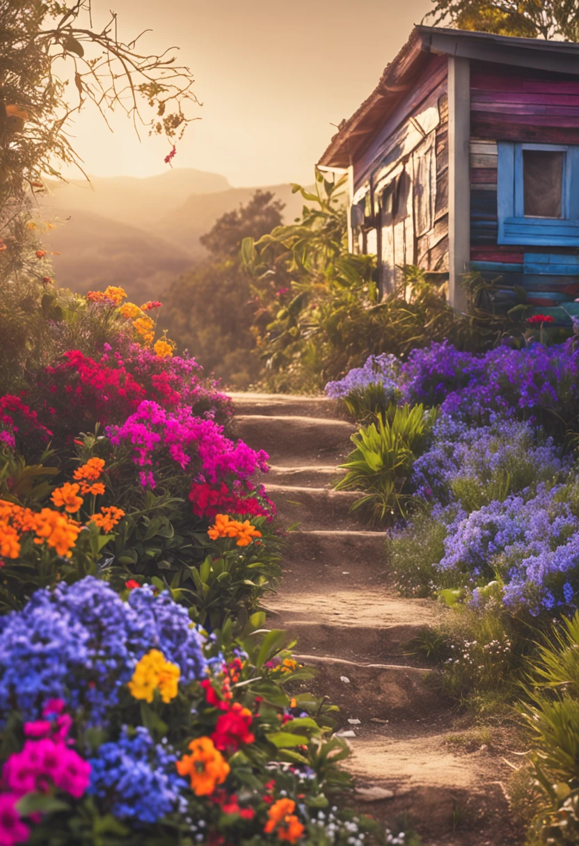 um quadro todo com flores coloridas
