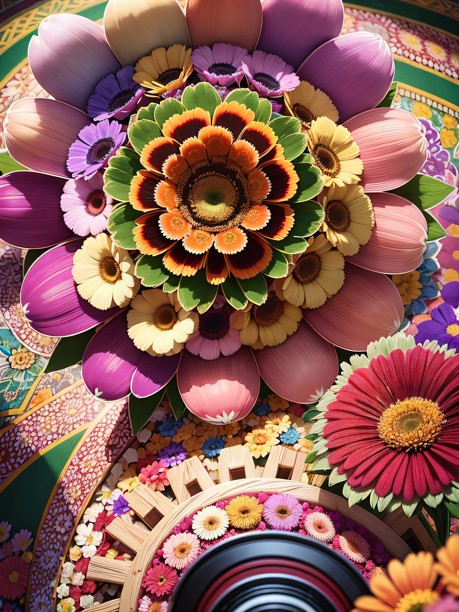 "((Multicolored + vibrant) * 1.3) kaleidoscope vision * 1.1, (Gerbera + flowers) * 1.2), realistic masterpiece of ultra-definition, unparalleled high resolution, perfection in quality. --en"