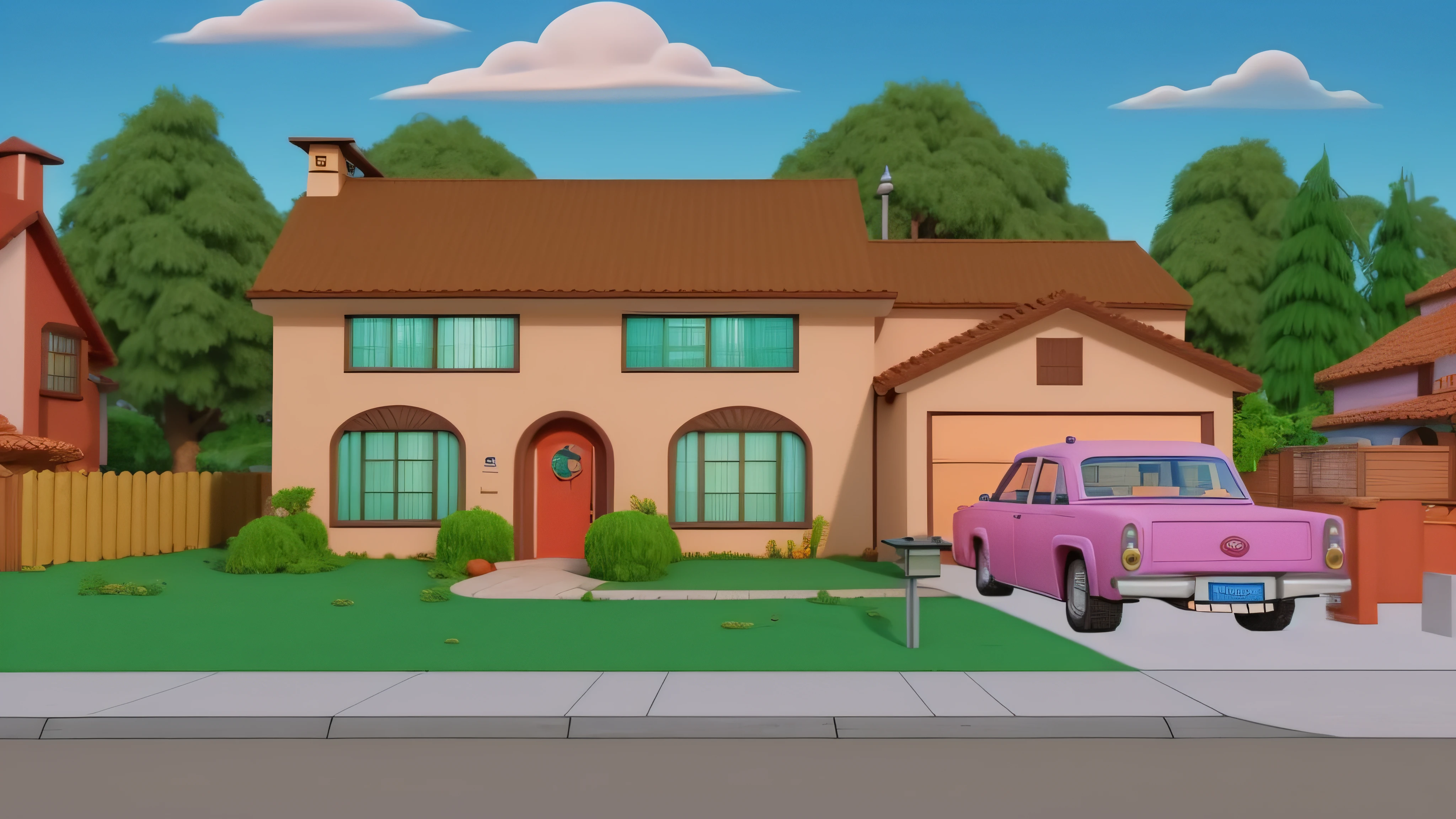 casa dos Simpsons, renderizar 3D, Recursos extremamente exagerados, altamente detalhado, Arnold render, Arte de Zbrush por Gabriel Soares, instagram, art-station, 8k, cinemactic.