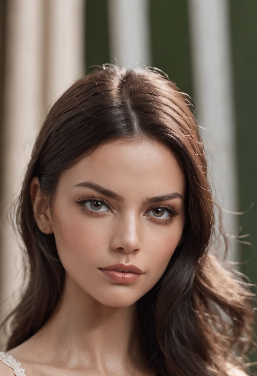 a close up of a woman with a very big breast, a digital rendering by Juan O'Gorman, tumblr, minimalism, adriana lima, perfect face model, with symmetrical facial features, perfect face ), attractive facial features, perfect facial features, flawless face, clean perfect symmetrical face, richly defined face, attractive symmetrical face, clean beautiful symmetrical face