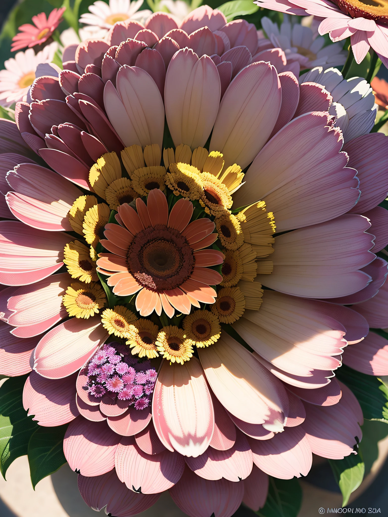 "((Multicolored + vibrant) * 1.3) kaleidoscope vision * 1.1, (Gerbera + flowers) * 1.2), realistic masterpiece of ultra-definition, unparalleled high resolution, perfection in quality. --en"