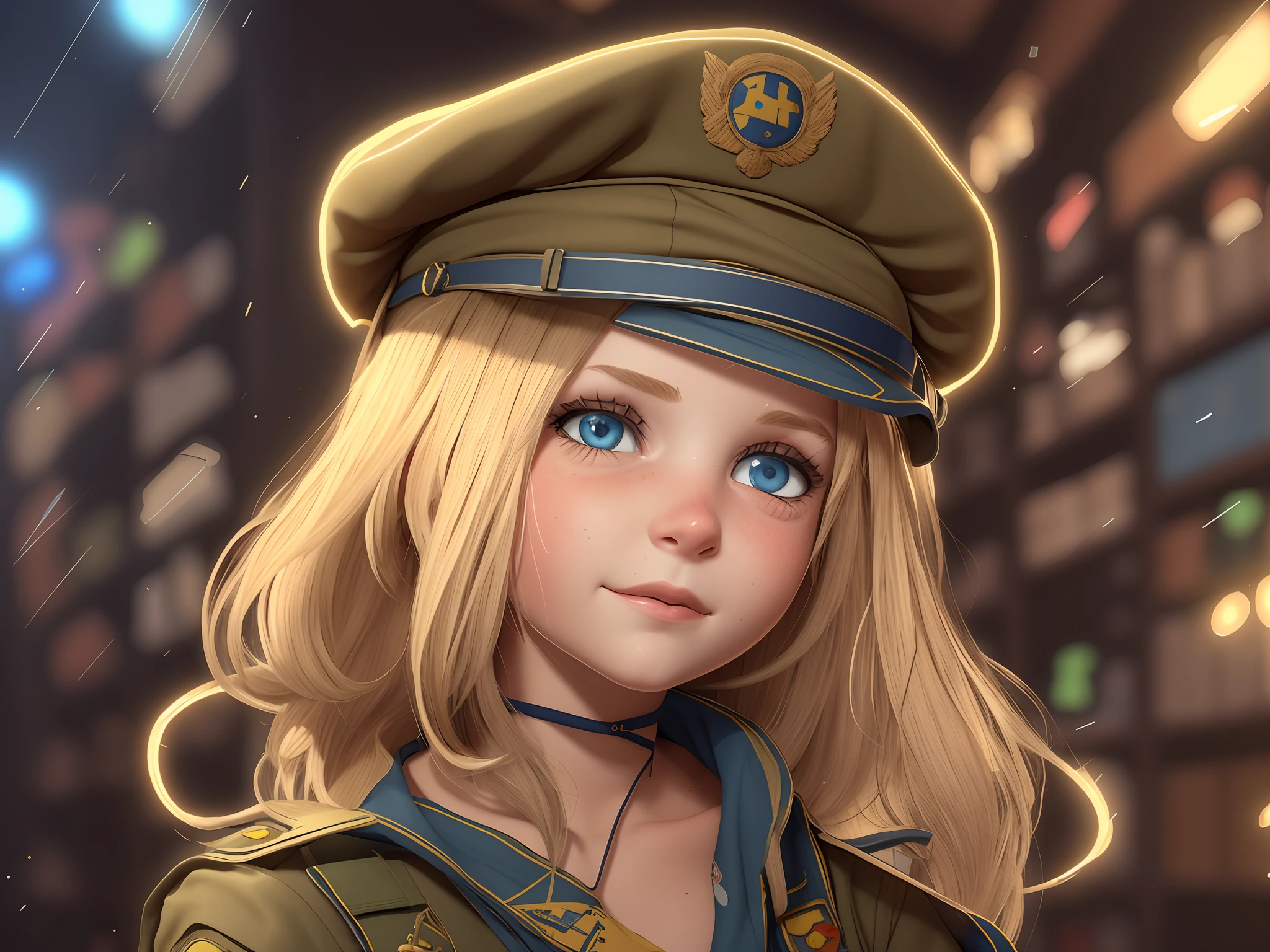 Menina, Ukraine , Ukraine anime girl ,Ukraine , Full body composition of a young woman with messy light blonde hair, maquiagem dos olhos, 11 anos, orelhas de gato, soft lighting, sozinho, vestido com um velho uniforme militar futurista rasgado e esfarrapado, Emblema da pata do gato, poser, cores manchadas, octan render, Detalhe intrincado hiperrealista, cinemactic, 8K resolution, 70mm, Highlight lighting, global ilumination, retrato de corpo inteiro, limpar rostos detalhados, roupas intrincadas, cara bonita, peito achatado, cintura fina, pernas finas, quadris pequenos