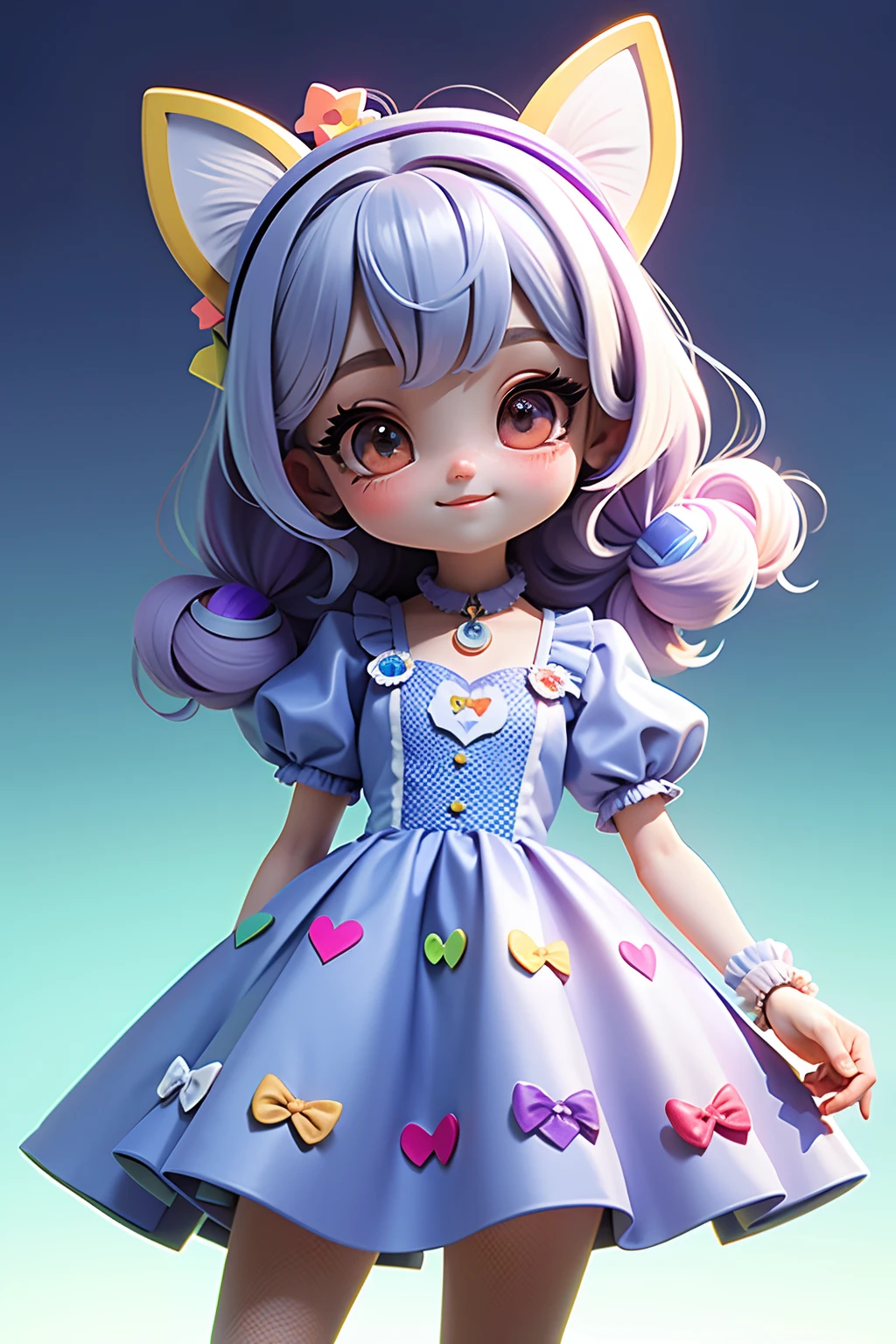 Loli Alice Menina, cabelo mesclado, preso, modern accessories , olhos delicados e detalhados, sorriso delicado e detalhados, opalescente, Perolescente, Holographic,  fundo escuro