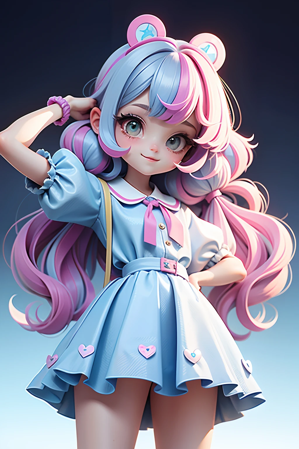 Alice Wonderland Menibelo mesclado, preso, modern accessories , olhos delicados e detalhados, sorriso delicado e detalhados, opalescente, Perolescente, Holographic, fundo escuro