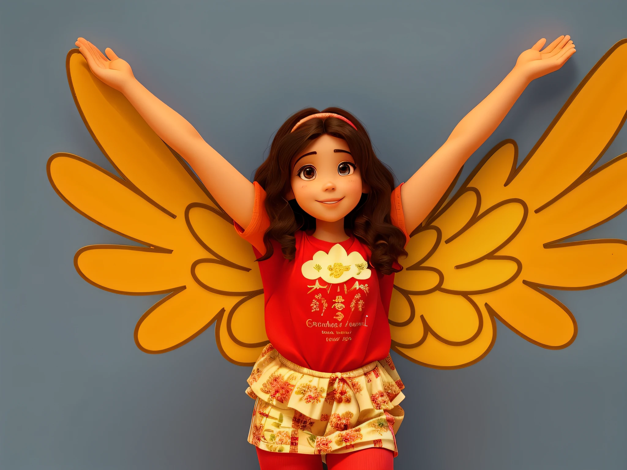 Girl in red shirt and pink pantyhose posing with arms outstretched, menina com asas de anjo, abrindo as asas, anjo da menina alada, de uma menina anjo bonita, com asas, asas abertas, menina do anjo, com asas reais, Winged Victory!!!, Asas angelicais nas costas, Um anjo, sorrindo como uma rainha de fadas, asas que se estendem