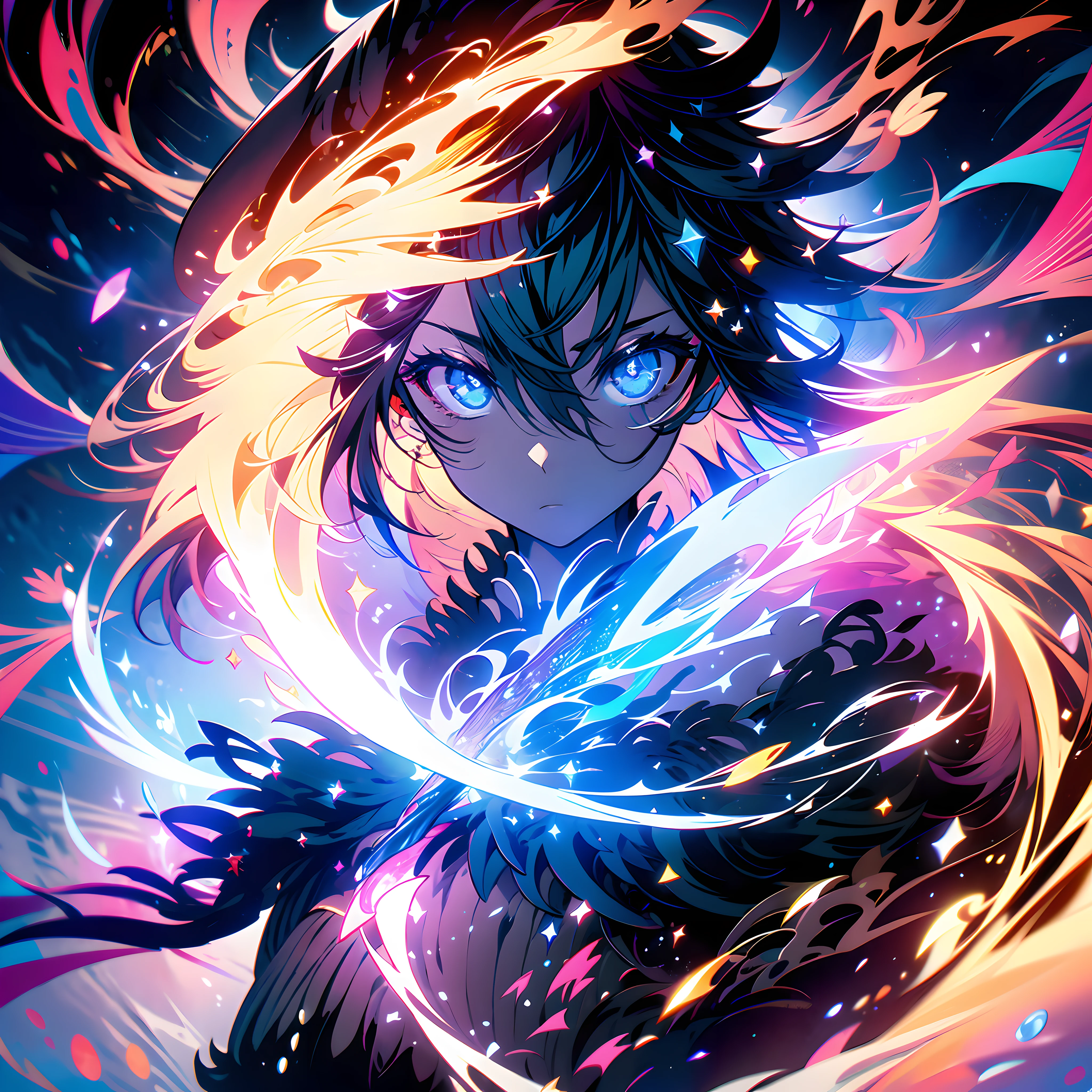 "(mystical magic, high quality), (a powerful mage shaping a spell), in a black robe, surrounded by magical particles, intense and mysterious atmosphere,[soft illumination^1.1]."