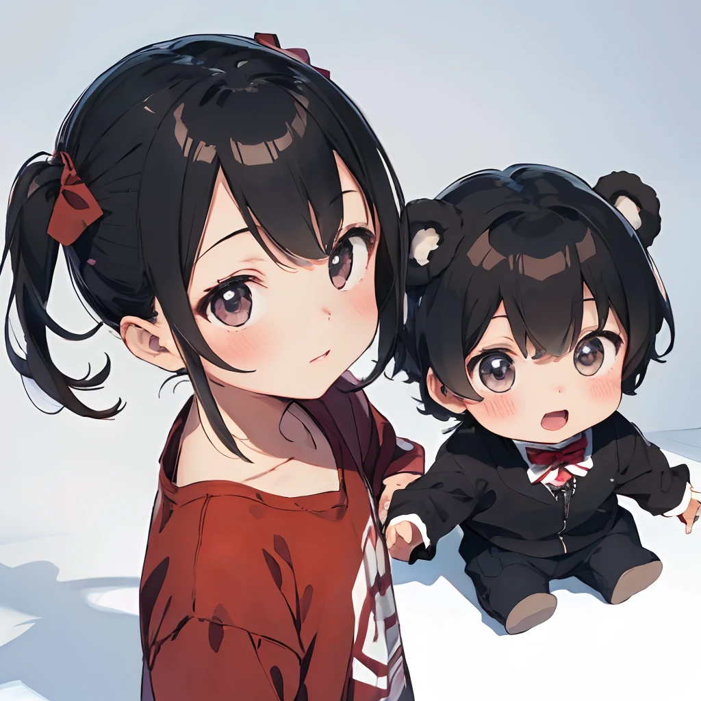 best qualtiy,1 boy, a baby face,Red clothes,(Play with stuffed bears) , adolable, C4D,(Male child)(0Year old boy)(Simple backgrounds)