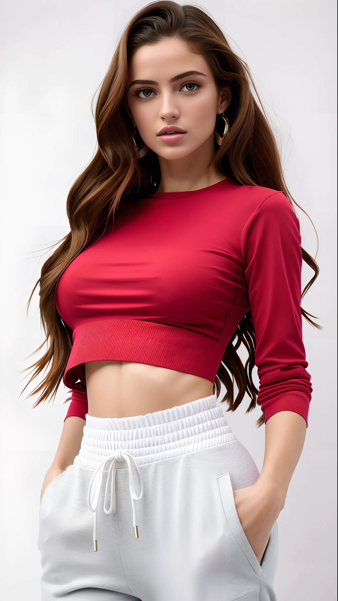 uma mulher linda, Supermodelo brasileira, brasileiro, na copa do mundo, fernanda suarez, Caroline Gariba, Ana de Armas, colombiano, Malika Favre, linda senhora, julia sarda, 🇺🇦, Parece Fabiula Nascimento, Dua Lipa, Beautiful Mexican woman wearing a cropped top and sweat pants, usando um top cropped sexy, topo de corte, usando roupas simples e apertadas, Topo de colheita, top roxo, com corte rasgado t - camisa, camisa apertada, usando topo de corte, usando um top cropped, cintura magra e quadris grossos, usando um top bonito, physical : tinyest midriff ever, midriff exposto. fotografia realista, fotografia, obra-prima, realista, Realismo, renderizado, Alto contraste, Arte Digital, fotográficorealista, trend in Artstation 8k HD, high definiton, circunstanciado, Realistic, detalhada, textura da pele, hiperdetalhada, Textura realista da pele, melhor qualidade, ultra high-resolution, (fotografia realista: 1.4), alta resolução, detalhada, fotografia crua, sharp resolution, Nikon D850 filmes, fotografia de stock 4, Kodak Portra 400 Camera F1 Lens.6, textura hiper realista, lighting dramatic, Unrealistic trend in Artstation Cinestill 800, .RAW.