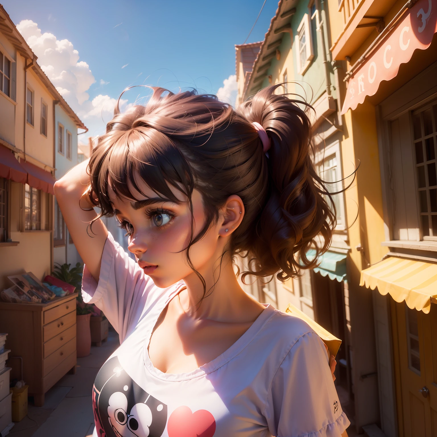 (melhor qualidade Pixar Disney 3D:1.2),(a girl with messy hair),(Disney Cartoon style scenery),(she's combing her hair)