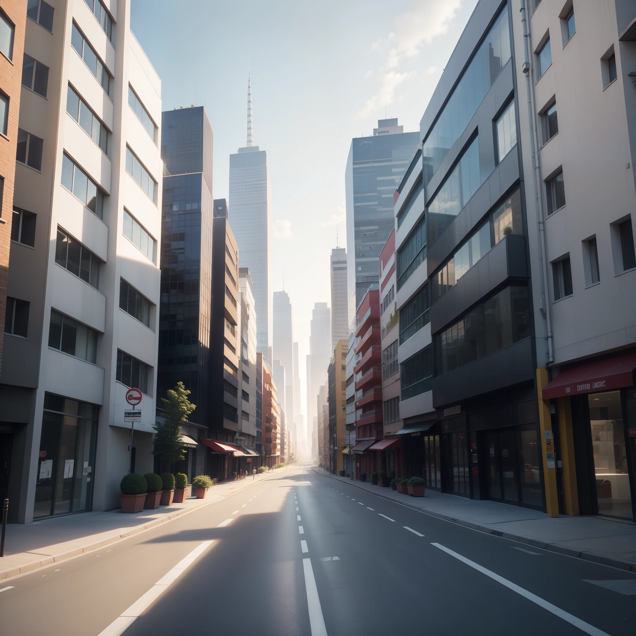 A modern day city road with buildings day time.