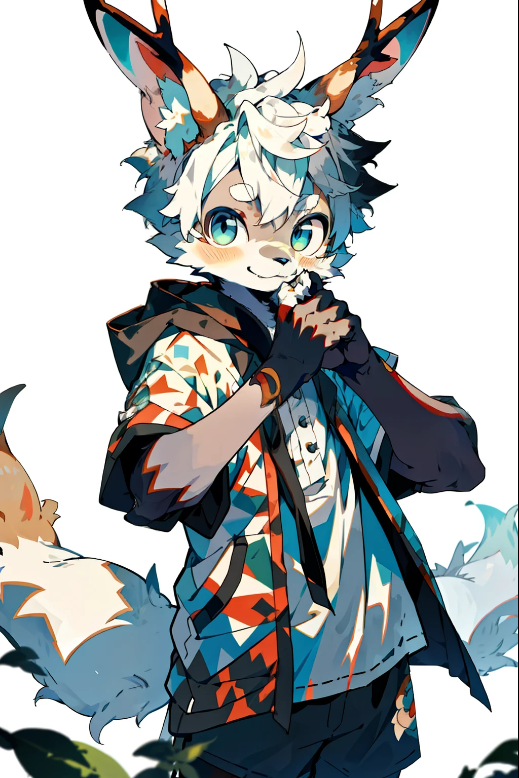 Male small children,boy,Wolf type,Wolf ears,Humanoid,mouth opening,bachelorhood,The chest has a red and blue stripe pattern,White hair,posing on a,sbeard,hairy,hyper cute face,One guy,Abs,High-quality portraits,hair over,Dull hair,lowerbody,whaite hair,The whole body is covered with white hair,ventania,in a panoramic view,Big furry tail,Upturned tail,clouds,Skysky,grassy fields,in summer,musculature,Red and blue pupils,Wear white thongs,Wear black fitness tights on the upper body