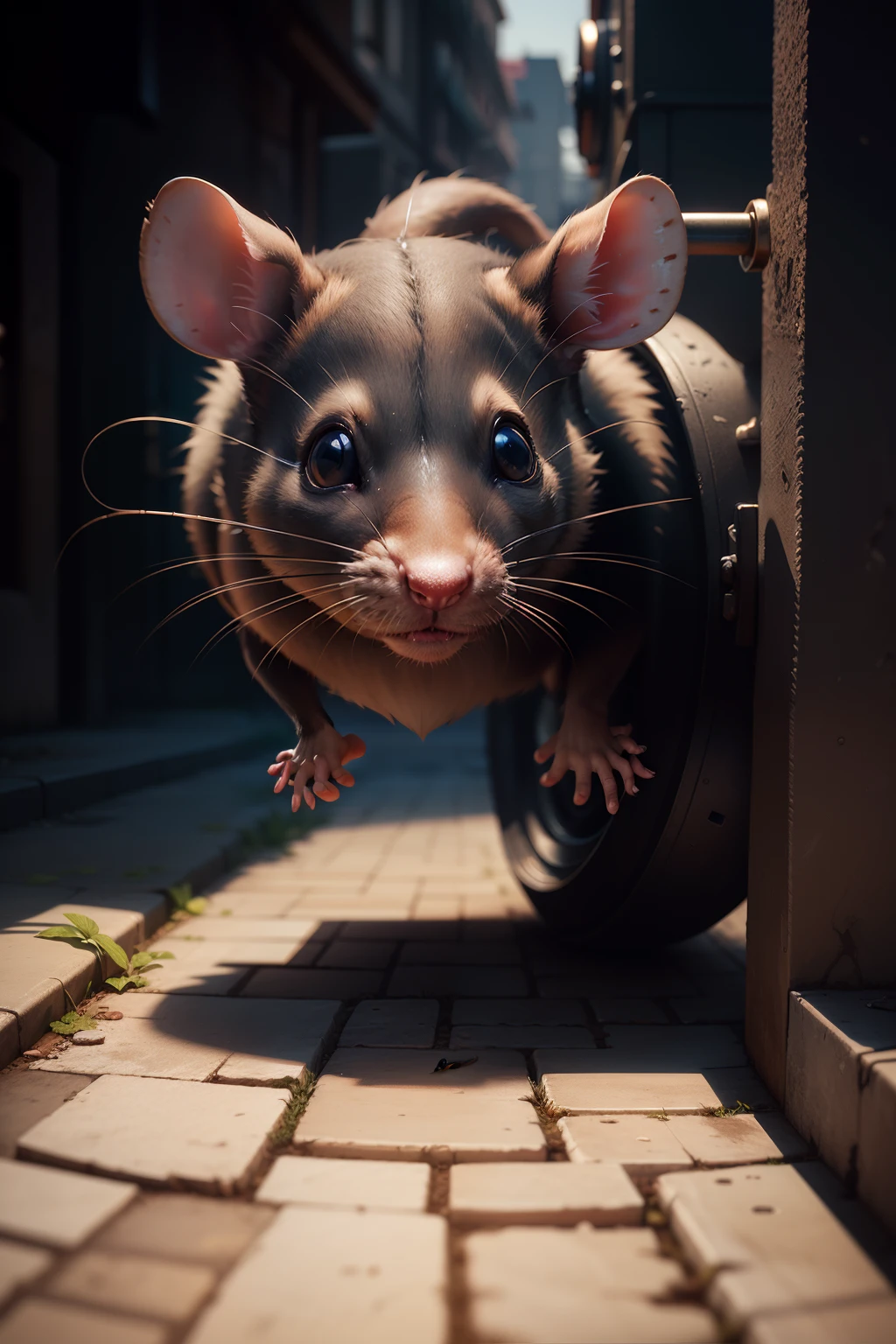 Rat Coming Out of Manhole super cute, realistic, 4K, super detailed, vray rendering, unreal engine, midjourneyart style,