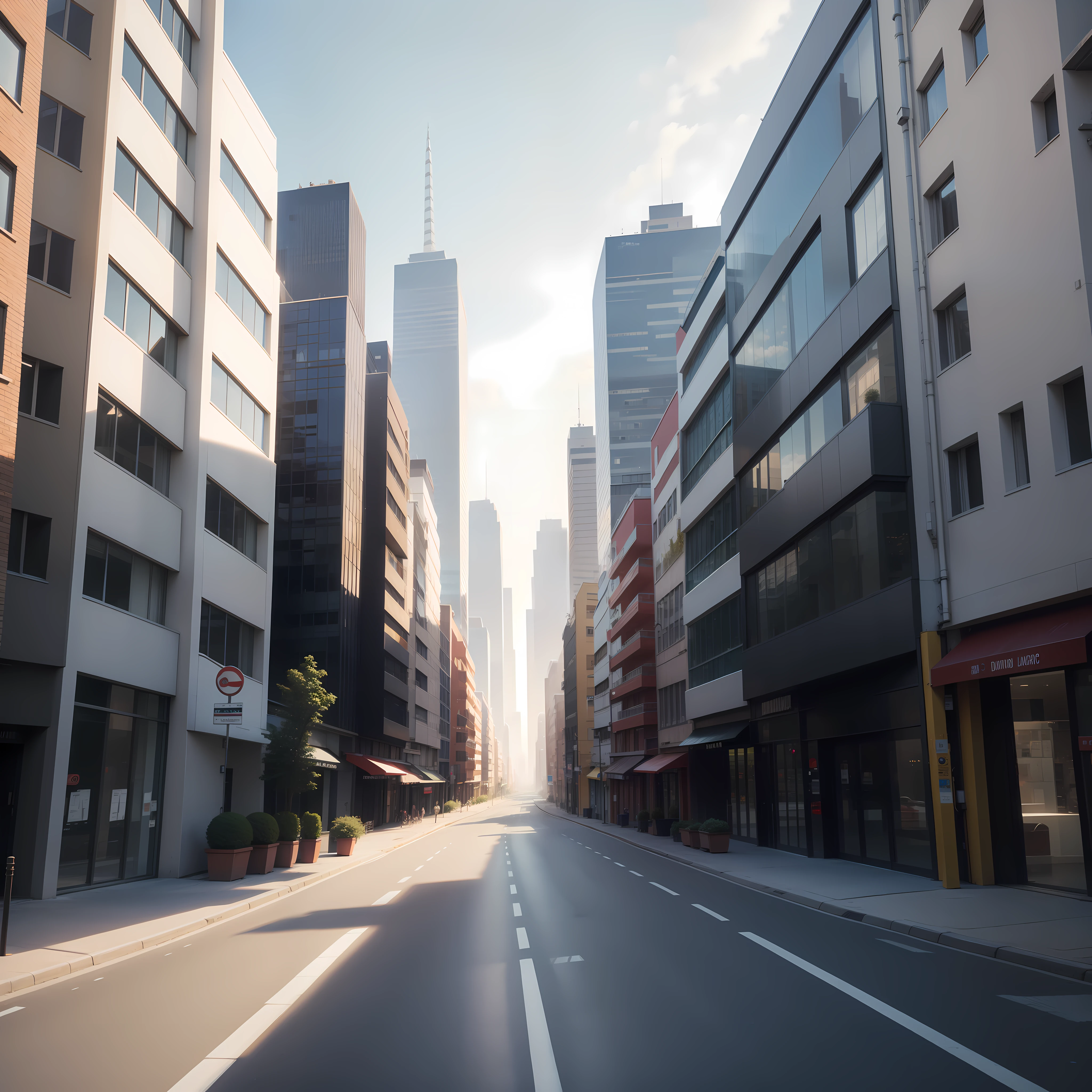 A modern day city road with buildings day time.