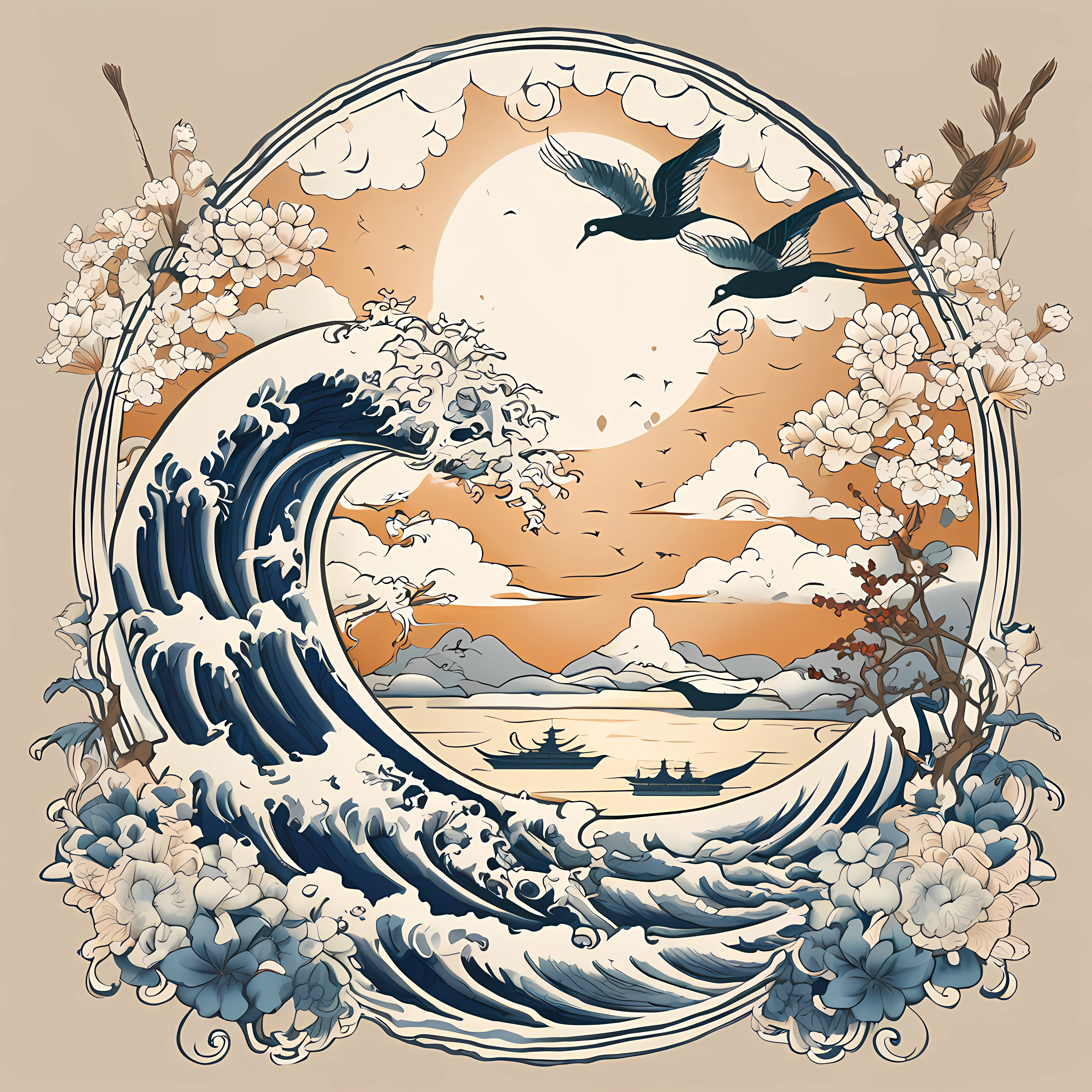 "Envision an enchanting wallpaper pattern composed of a rhythmic arrangement of iconic Japanese symbols, each adding a layer of cultural depth and significance.
The delicate sakura blossom, symbolizing renewal and fleeting beauty, is interspersed among intricate '卍' (manji) symbols, representing harmony, eternity, and the cycle of life.
Mystical 'Dragon' (ryu) dragons coil gracefully amidst swirling clouds, embodying power, transformation, and protection. The torii gate stands resolute, marking the transition from the secular to the sacred.
Elegant kanji characters '愛' (ai) for love, 'Courage' (yuuki) for courage, and 'Peace' (heiwa) for peace, seamlessly integrate into the design, adding profound meaning.
A tranquil pond reflects the moon's serene glow, adorned with '鶴' (tsuru) cranes, symbols of longevity and good fortune. Beneath the surface, 'Sea' (umi) waves ebb and flow, representing life's constant changes.
Bamboo shoots, a representation of resilience and growth, rise gracefully amid the composition. Lanterns sway gently, casting warm illumination and symbolizing guidance.
The color palette harmonizes deep indigos, tranquil blues, and soft whites, creating a sense of serenity and reverence. This intricate wallpaper pattern is a visual journey through the layers of Japanese symbolism, inviting you to immerse yourself in their wisdom and beauty."
