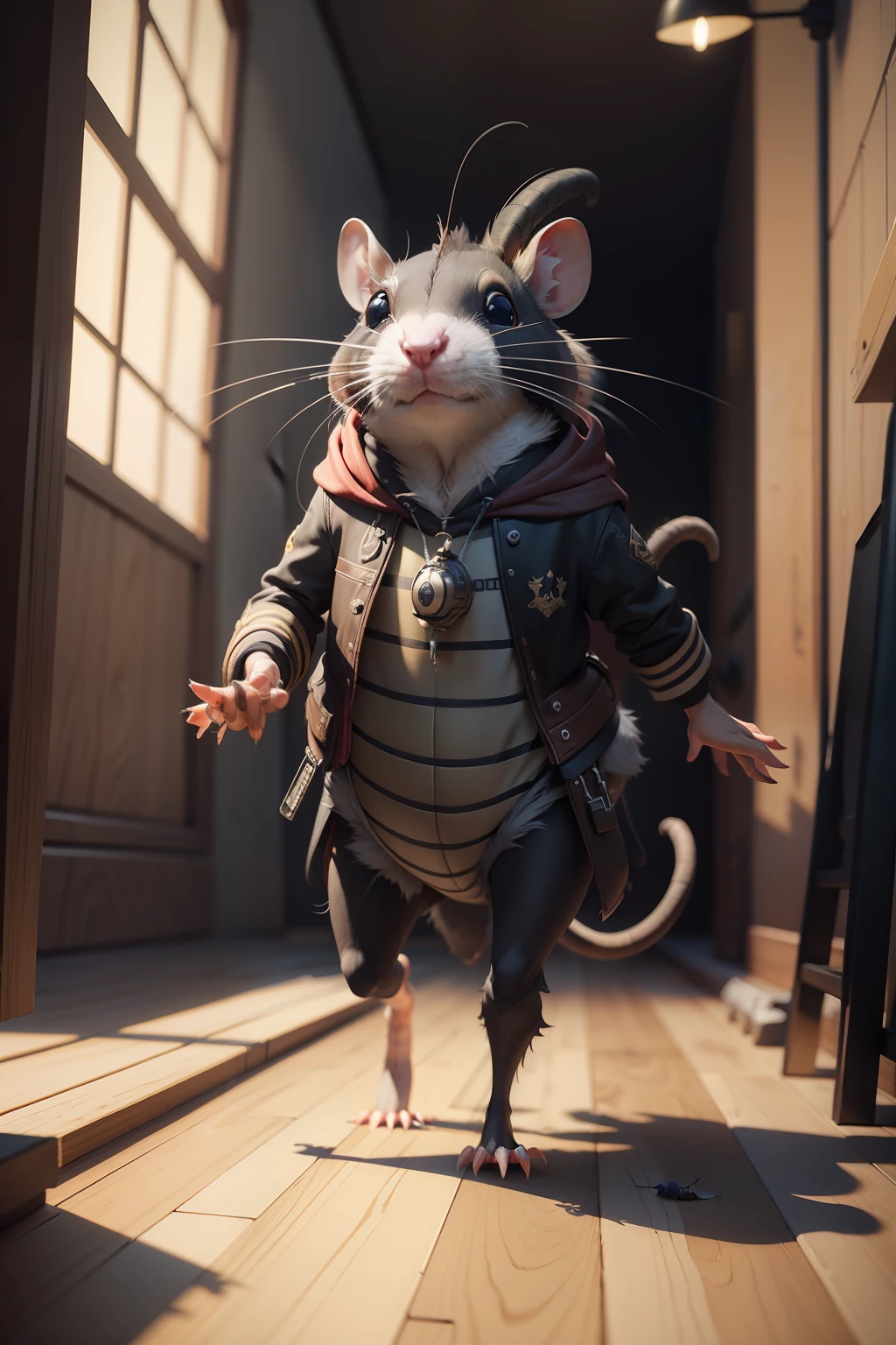 Rat Walking with Cockroach super cute, realistic, 4K, super detailed, vray rendering, unreal engine, midjourneyart style,